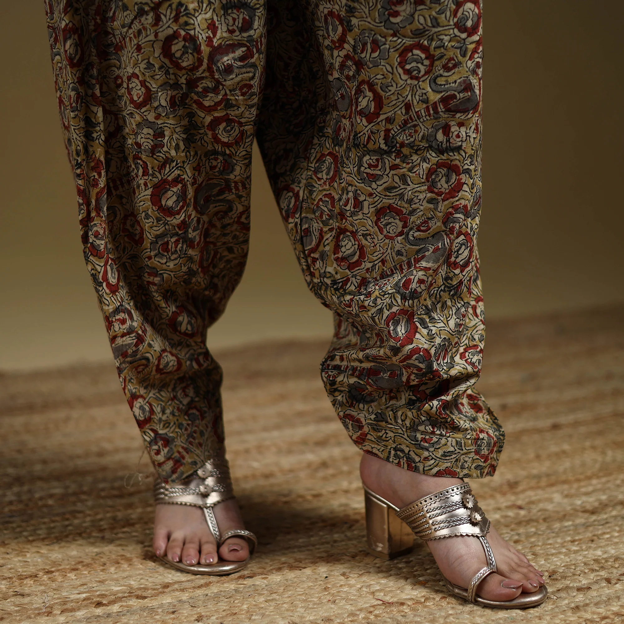 Yellow - Pedana Kalamkari Hand Block Print Natural Dyed Cotton Salwar 04 - Image 4