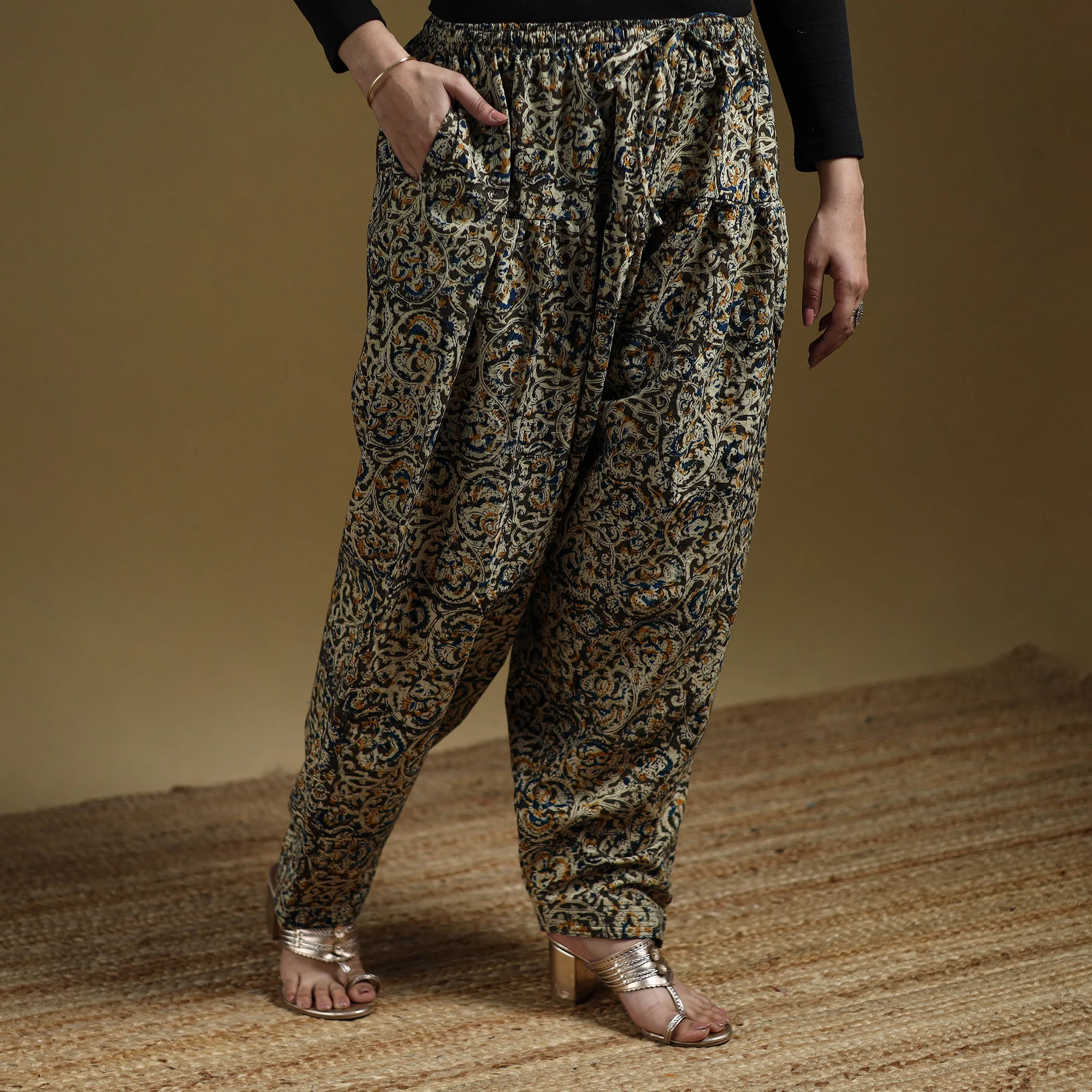 Green - Pedana Kalamkari Hand Block Print Natural Dyed Cotton Salwar 05