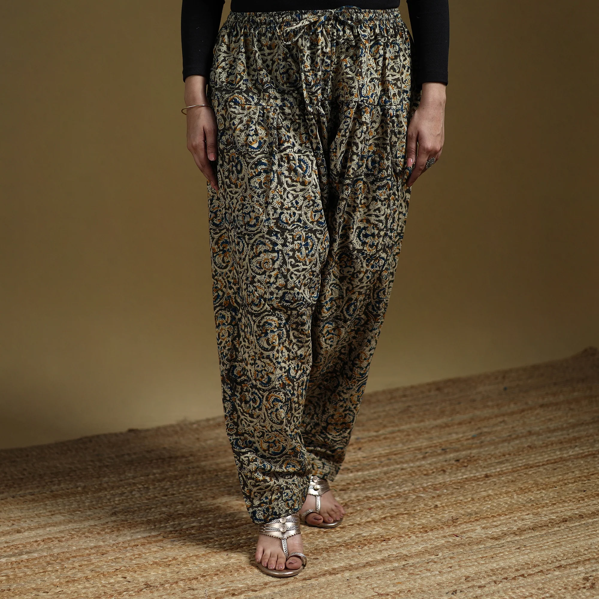 Green - Pedana Kalamkari Hand Block Print Natural Dyed Cotton Salwar 05 - Image 2