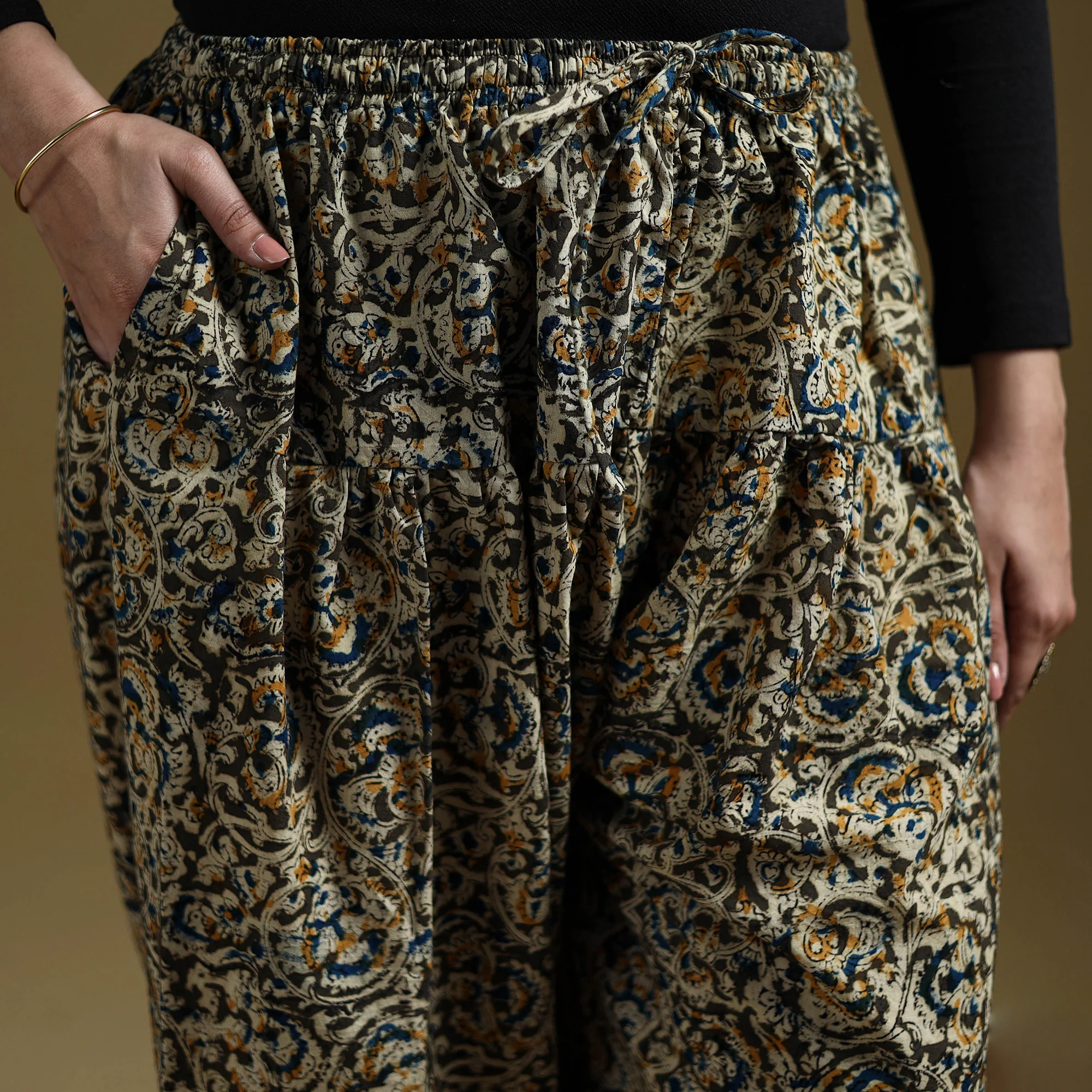 Green - Pedana Kalamkari Hand Block Print Natural Dyed Cotton Salwar 05 - Image 3