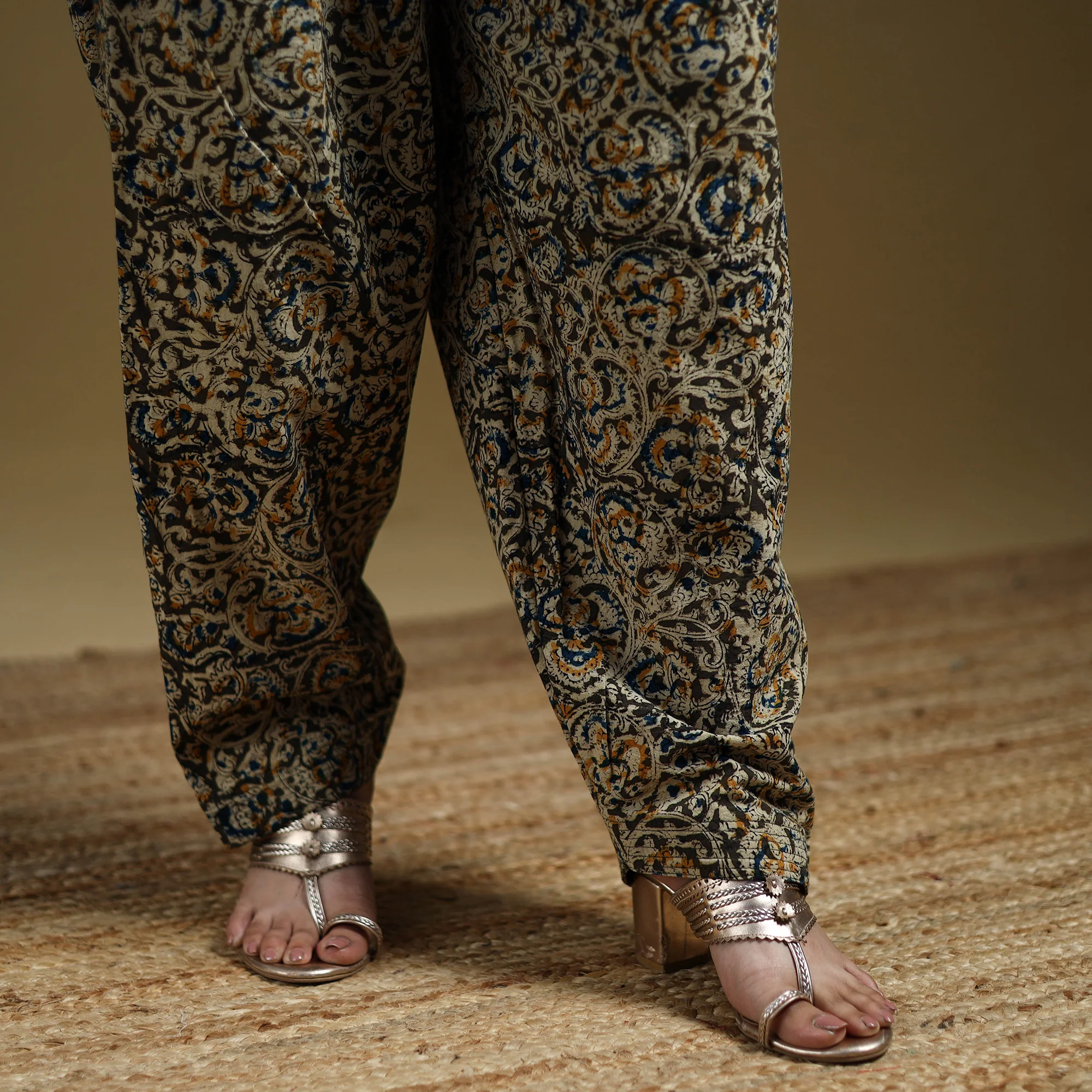 Green - Pedana Kalamkari Hand Block Print Natural Dyed Cotton Salwar 05 - Image 4