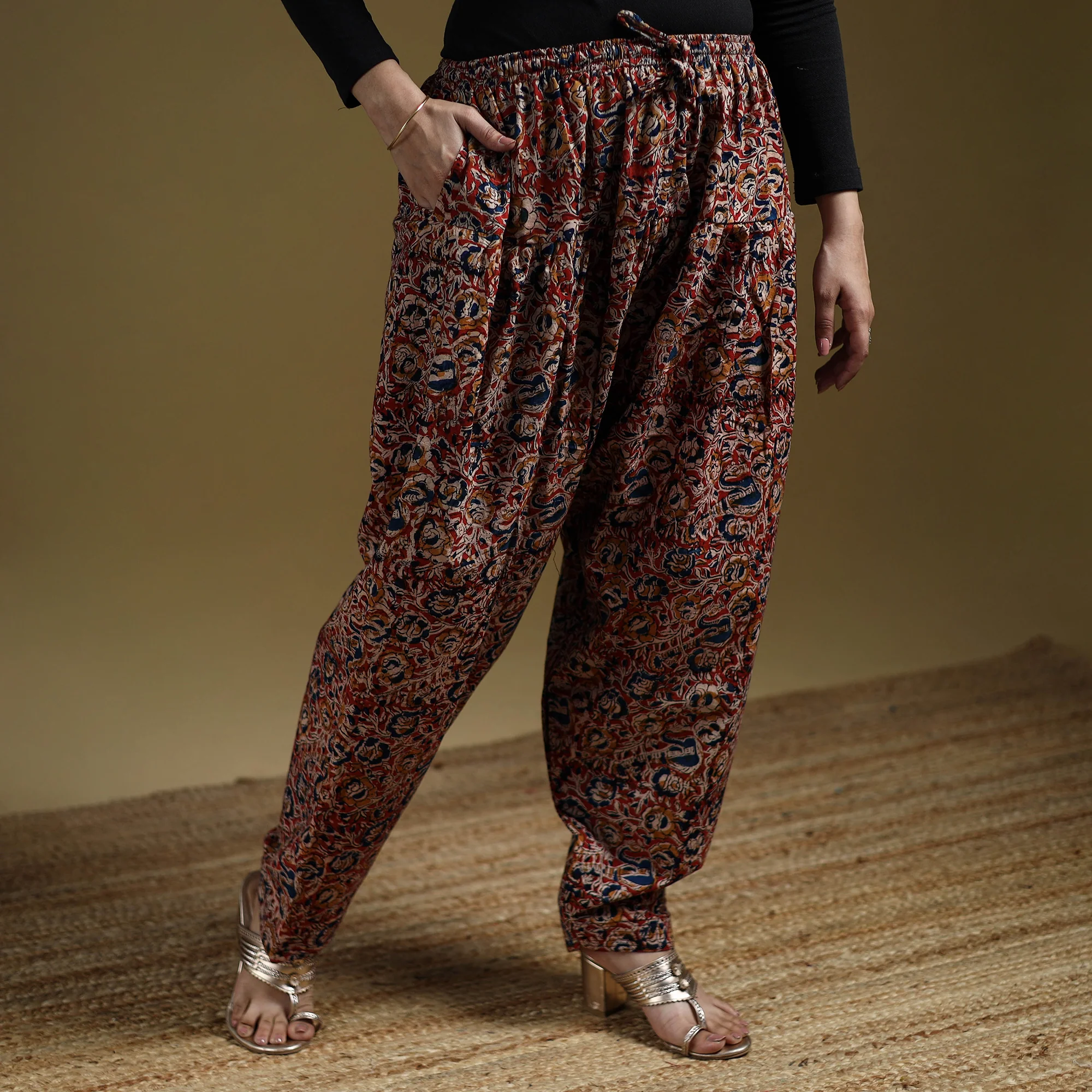 Red - Pedana Kalamkari Hand Block Print Natural Dyed Cotton Salwar 06