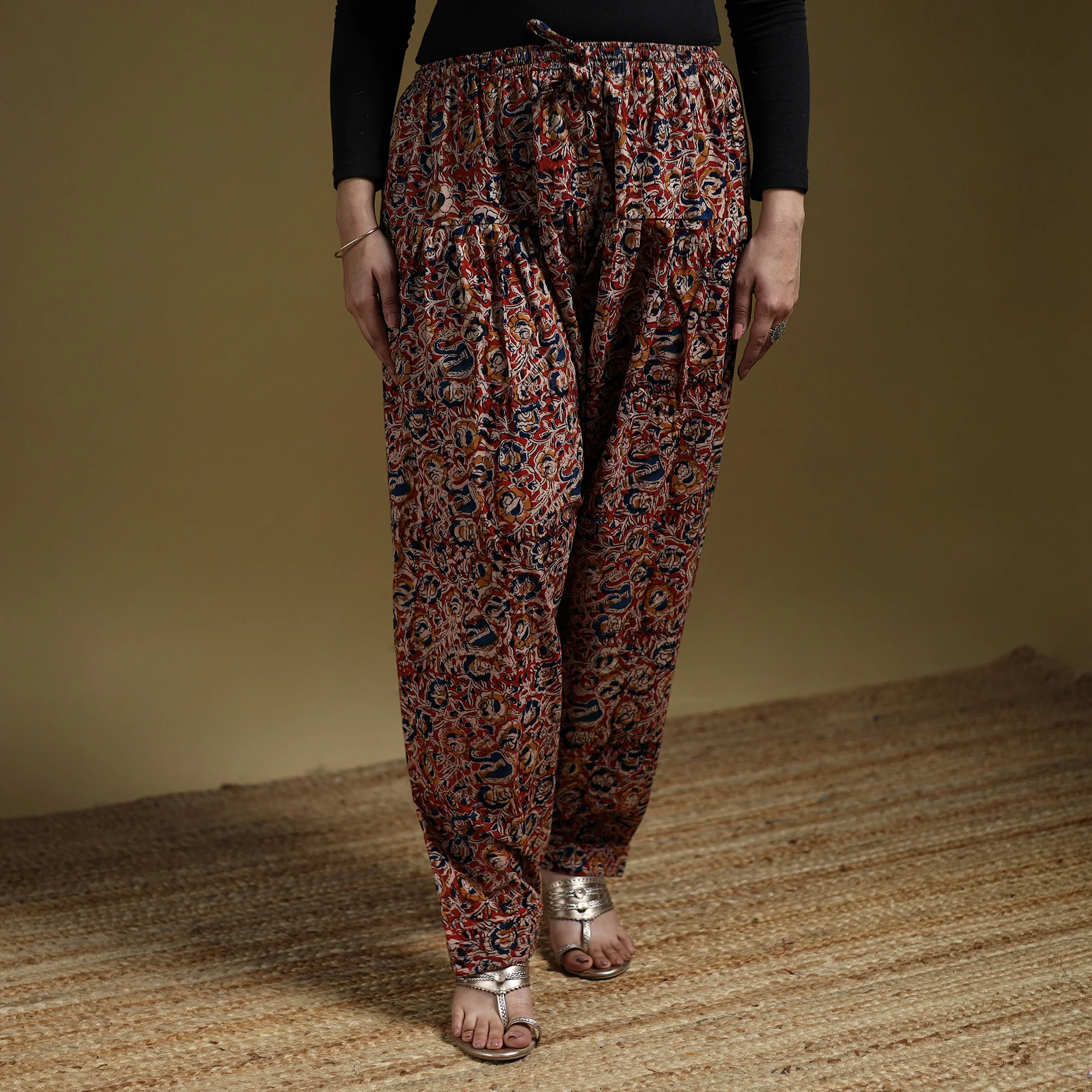 Red - Pedana Kalamkari Hand Block Print Natural Dyed Cotton Salwar 06 - Image 2