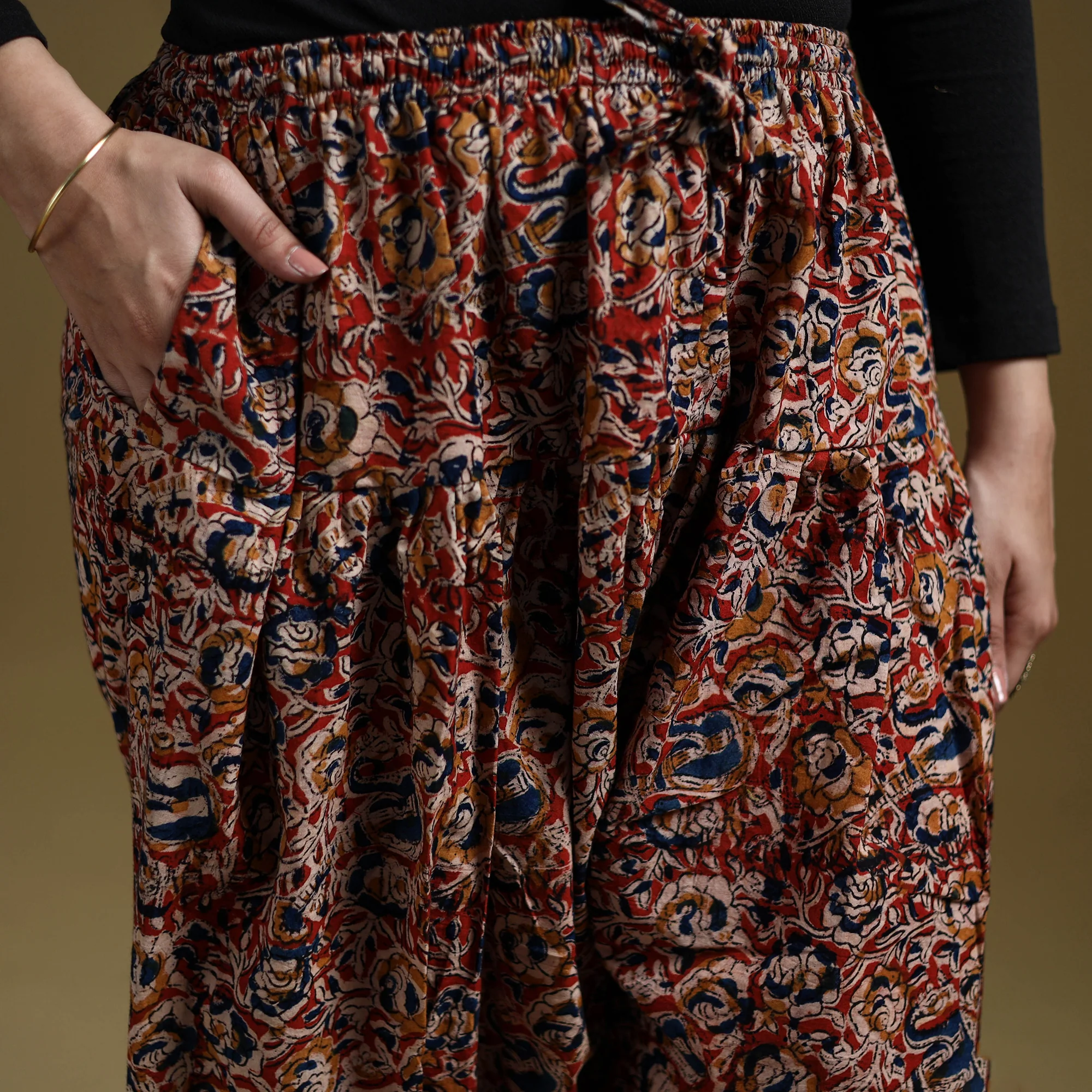 Red - Pedana Kalamkari Hand Block Print Natural Dyed Cotton Salwar 06 - Image 3