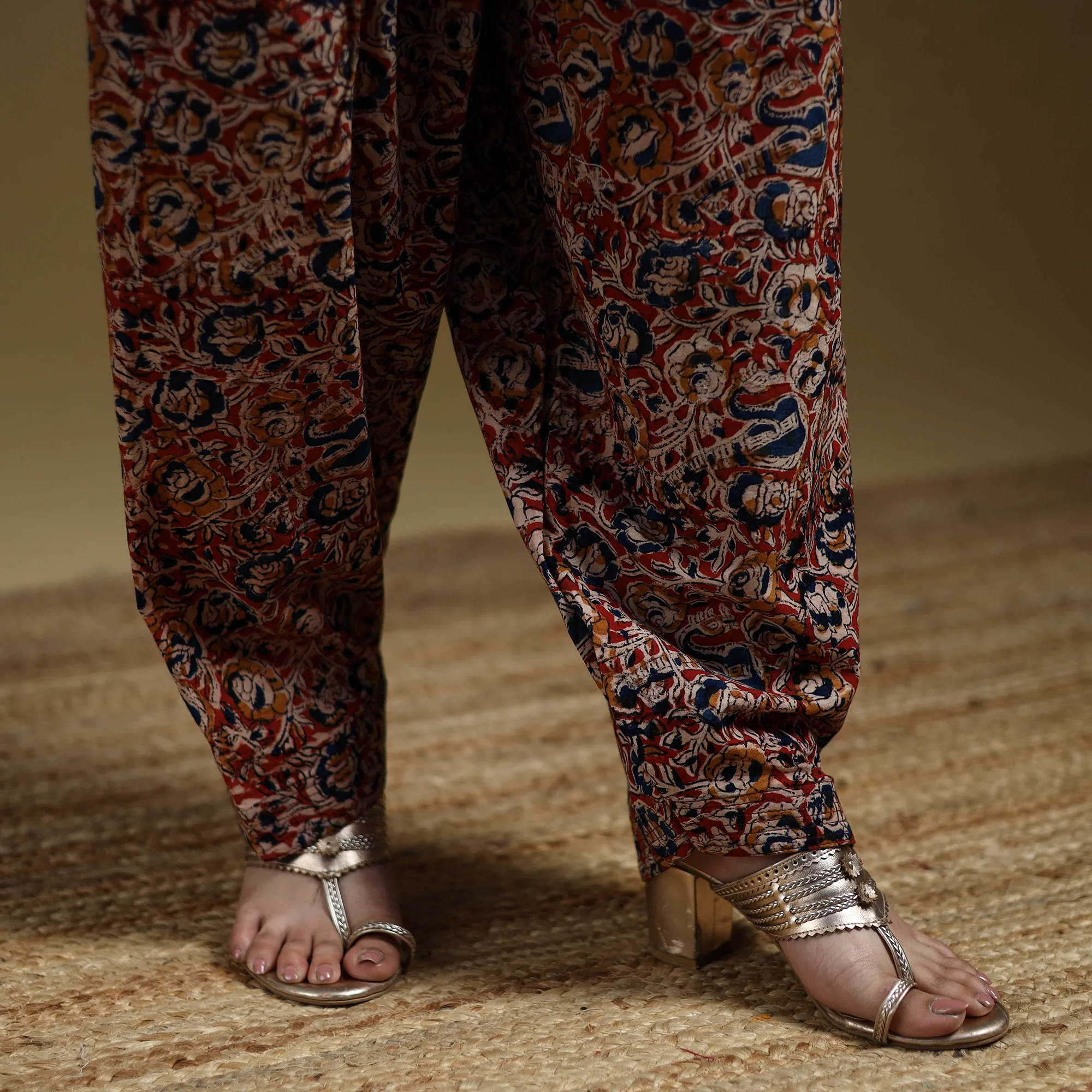 Red - Pedana Kalamkari Hand Block Print Natural Dyed Cotton Salwar 06 - Image 4