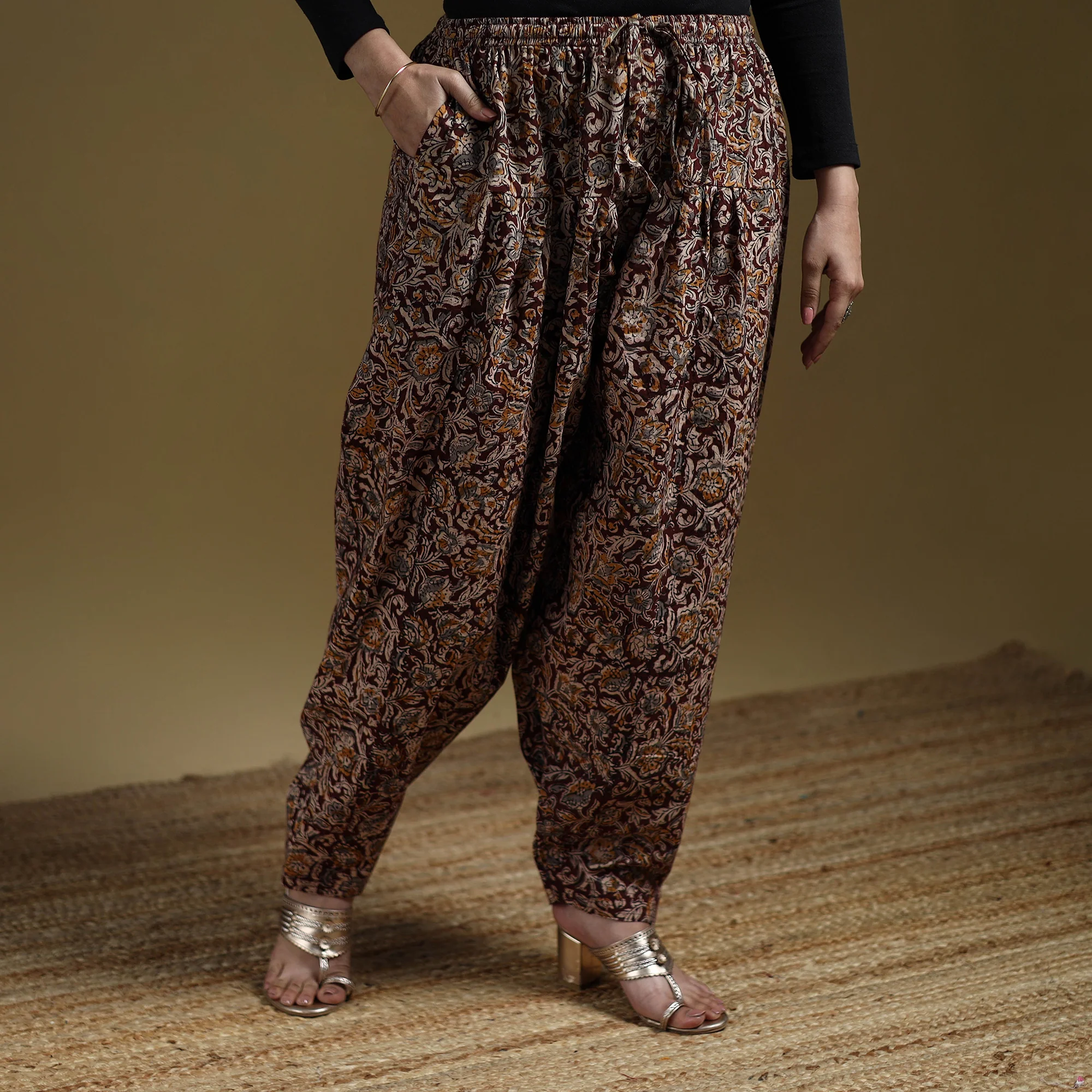 Maroon - Pedana Kalamkari Hand Block Print Natural Dyed Cotton Salwar 07