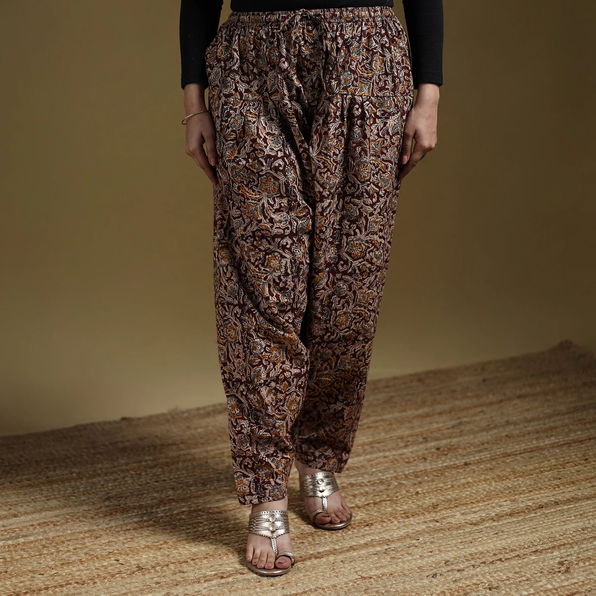 Maroon - Pedana Kalamkari Hand Block Print Natural Dyed Cotton Salwar 07 - Image 2
