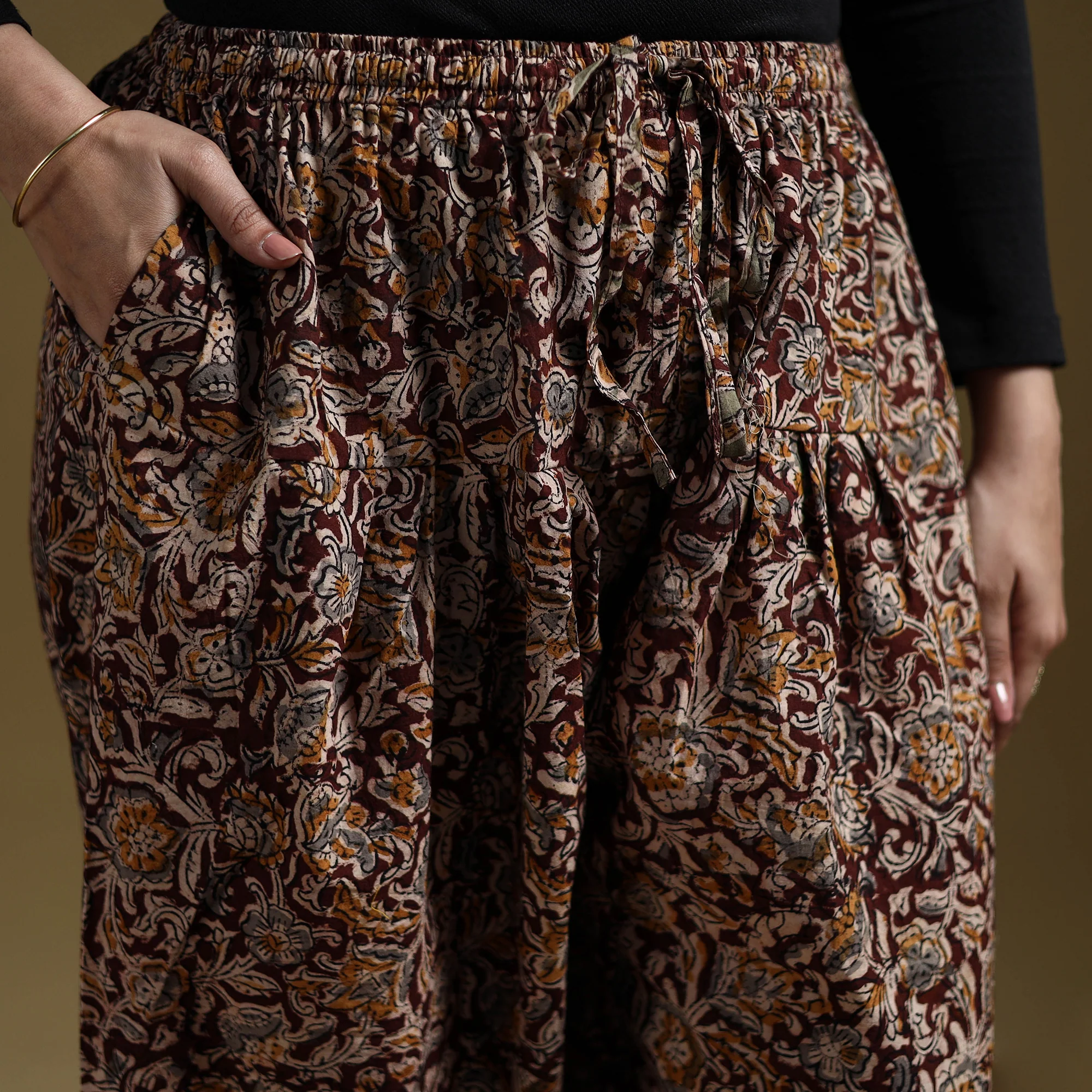 Maroon - Pedana Kalamkari Hand Block Print Natural Dyed Cotton Salwar 07 - Image 3