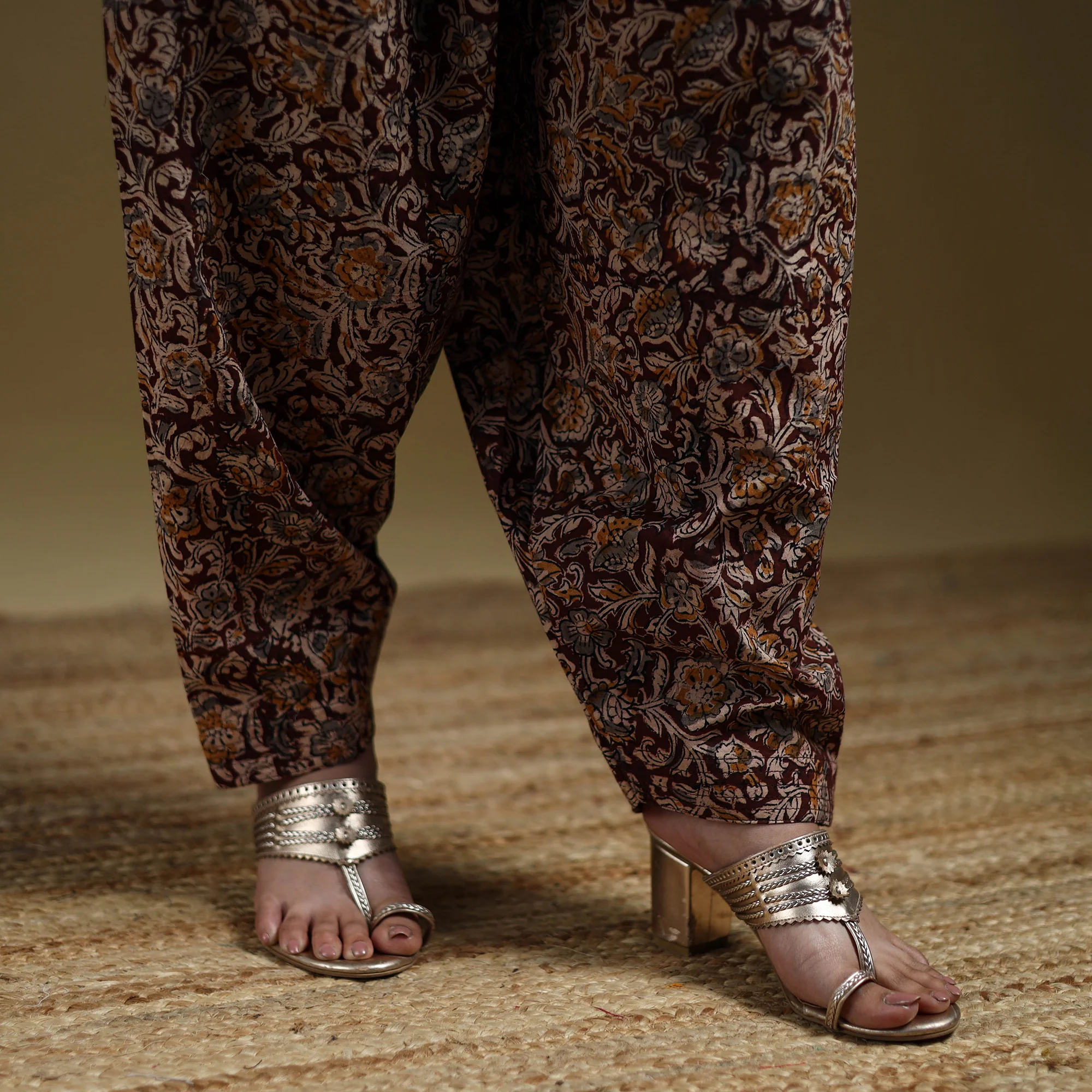 Maroon - Pedana Kalamkari Hand Block Print Natural Dyed Cotton Salwar 07 - Image 4