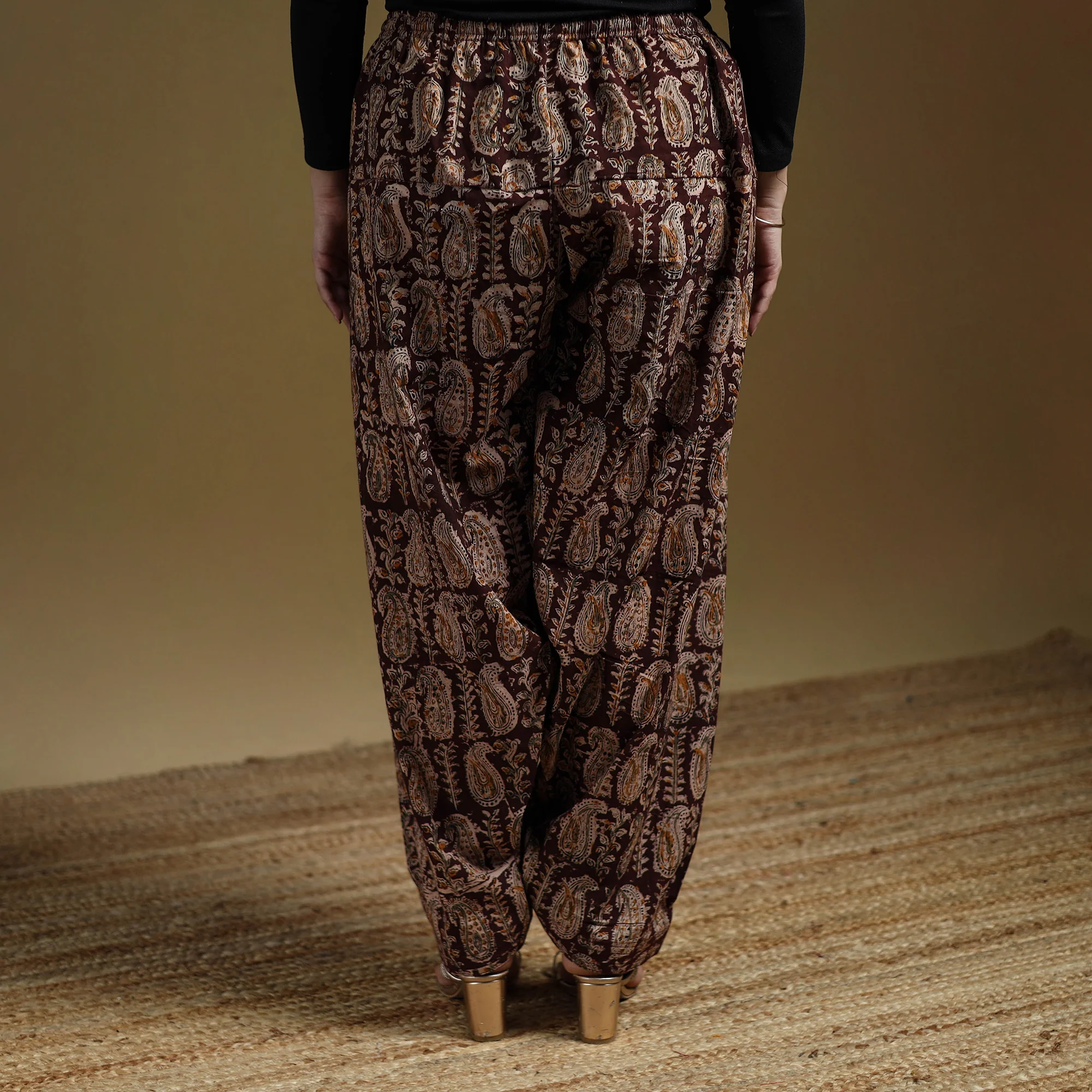 Maroon - Pedana Kalamkari Hand Block Print Natural Dyed Cotton Salwar 08 - Image 5