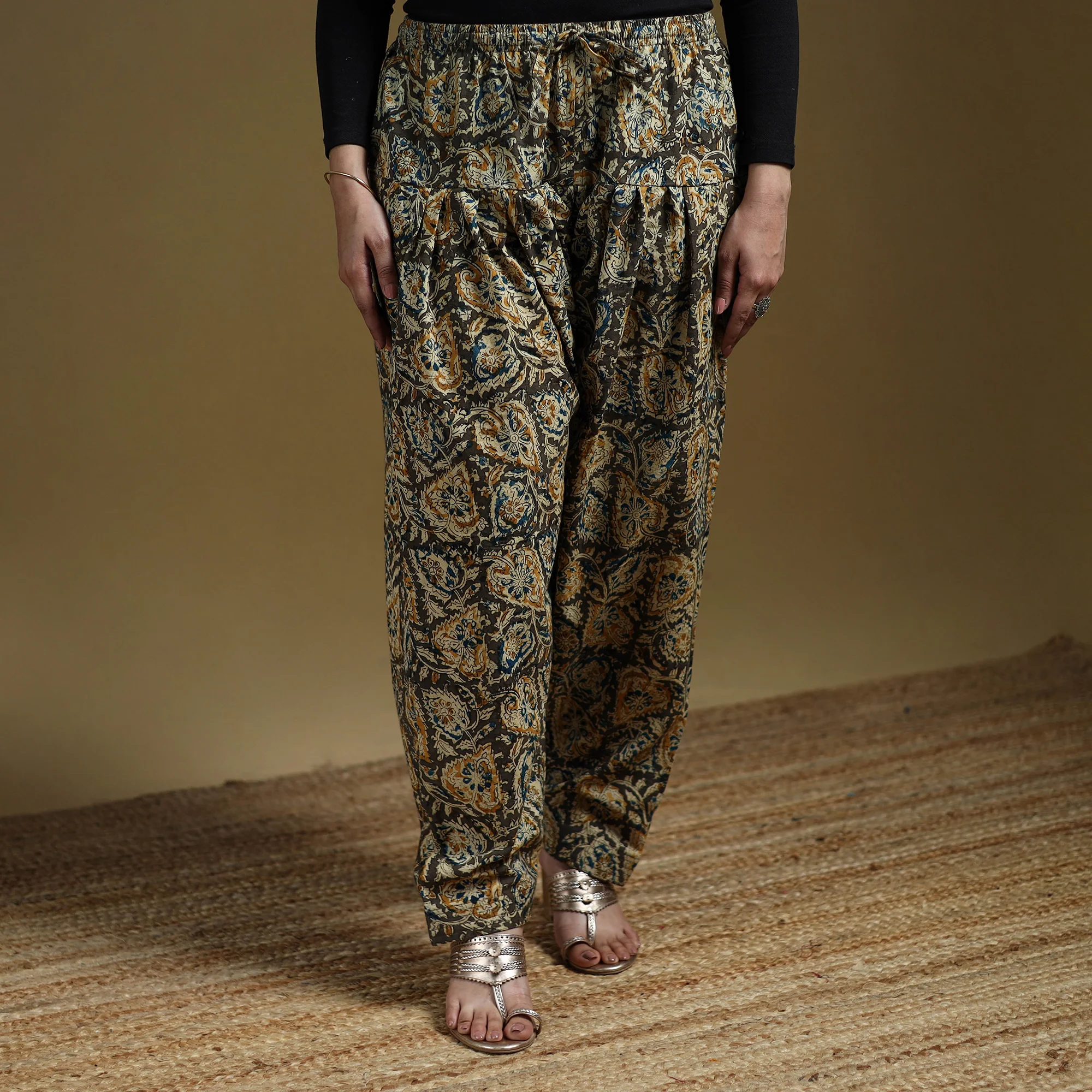 Green - Pedana Kalamkari Hand Block Print Natural Dyed Cotton Salwar 09 - Image 2