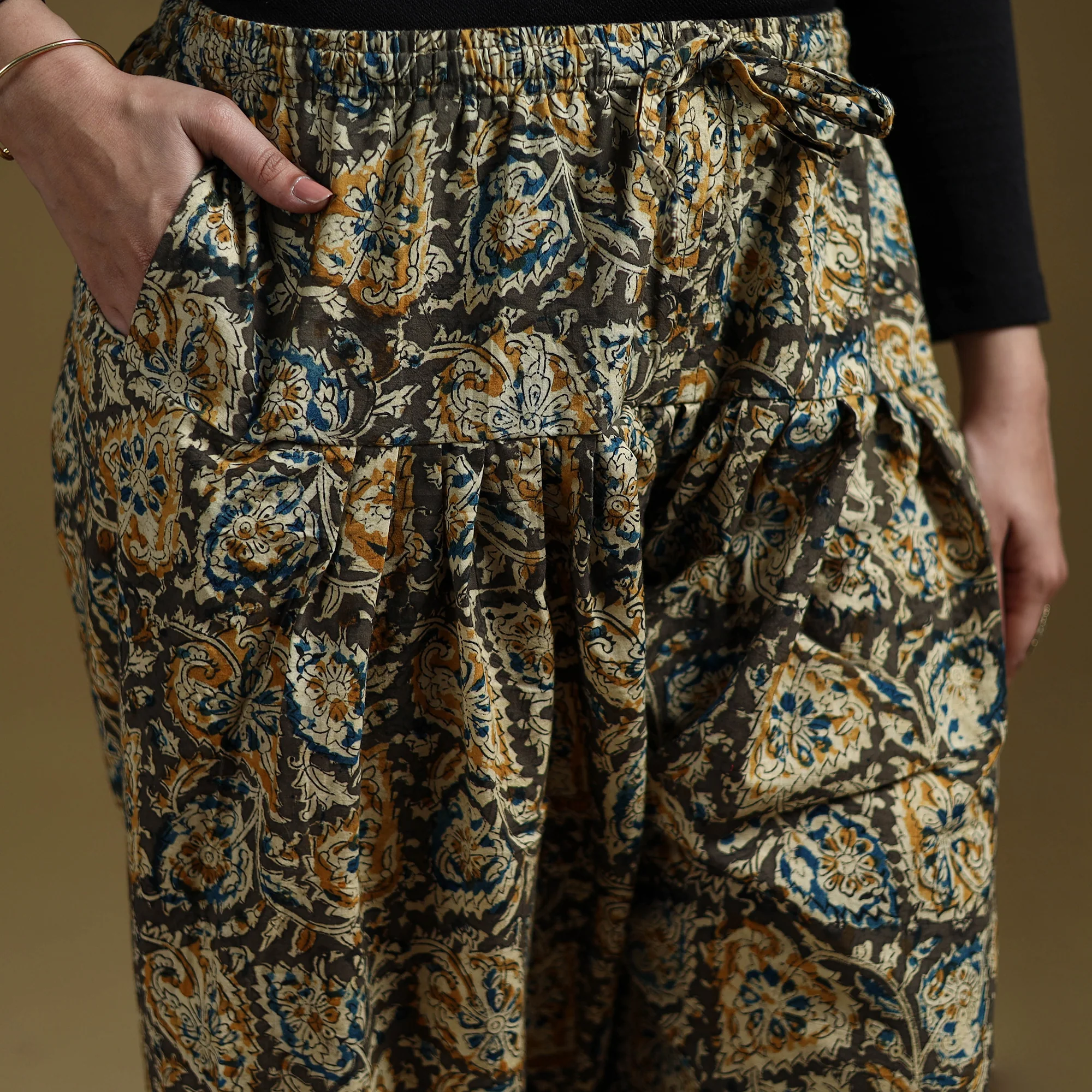 Green - Pedana Kalamkari Hand Block Print Natural Dyed Cotton Salwar 09 - Image 3