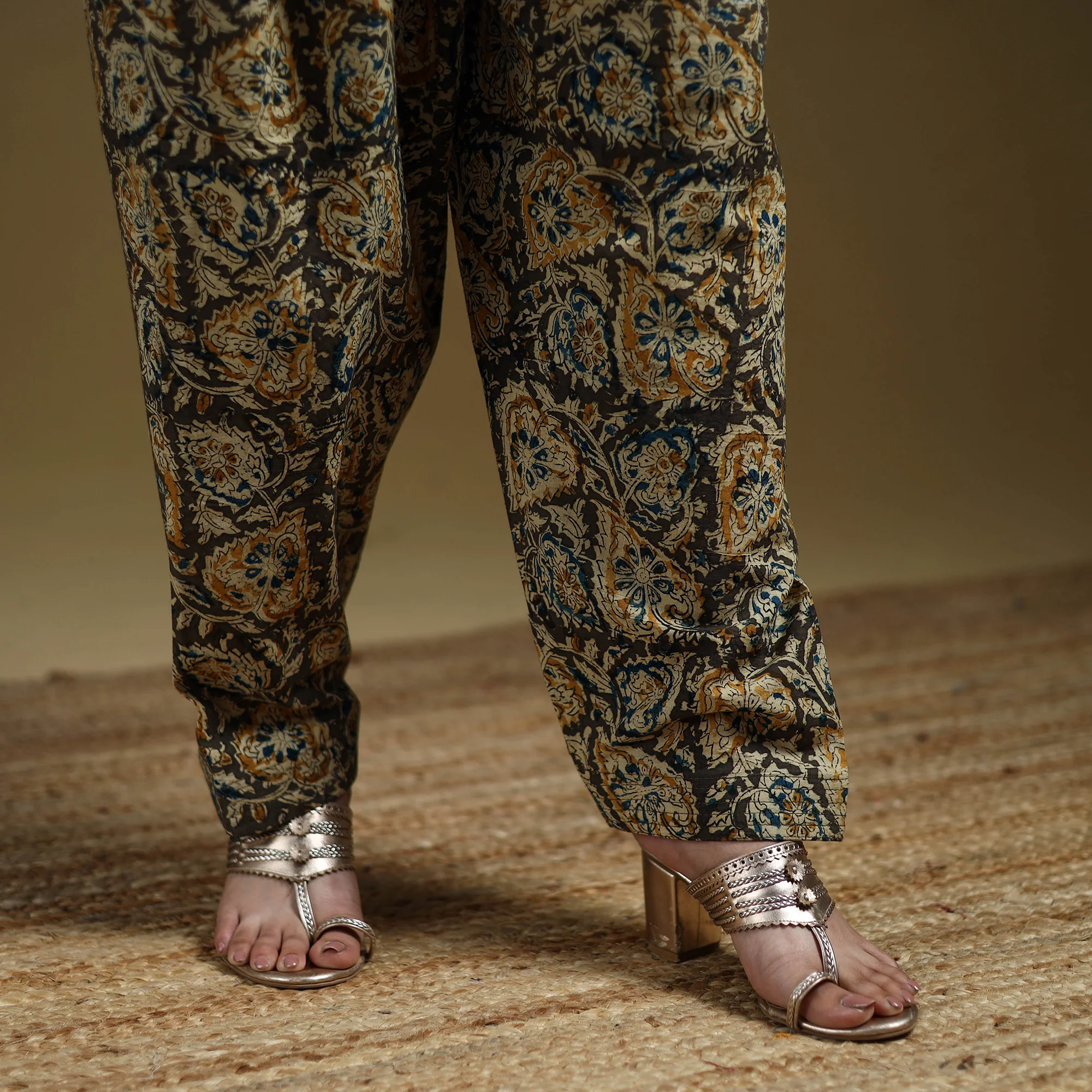 Green - Pedana Kalamkari Hand Block Print Natural Dyed Cotton Salwar 09 - Image 4