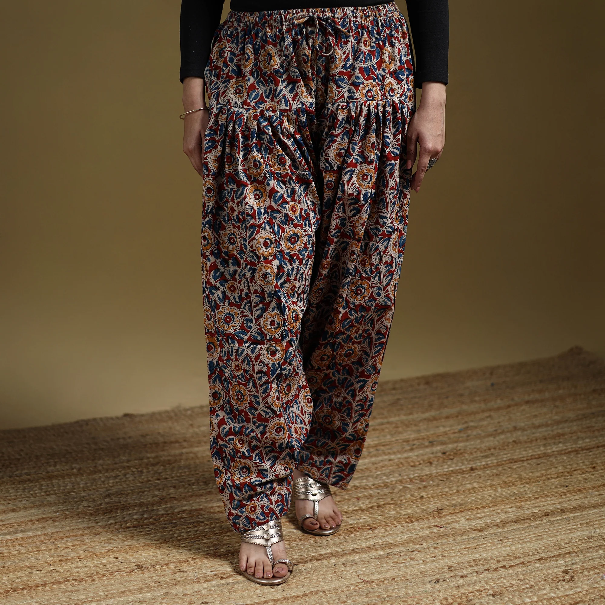 Red - Pedana Kalamkari Hand Block Print Natural Dyed Cotton Salwar 10 - Image 2