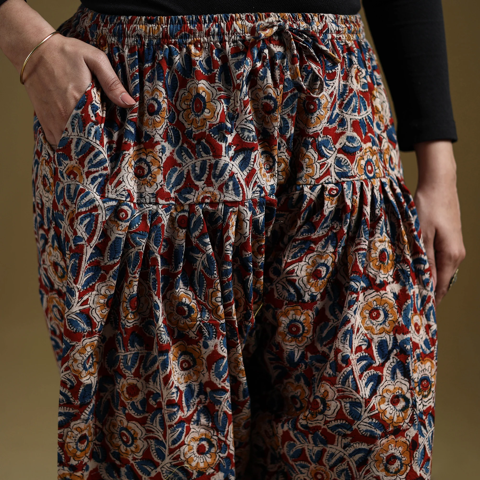 Red - Pedana Kalamkari Hand Block Print Natural Dyed Cotton Salwar 10 - Image 3