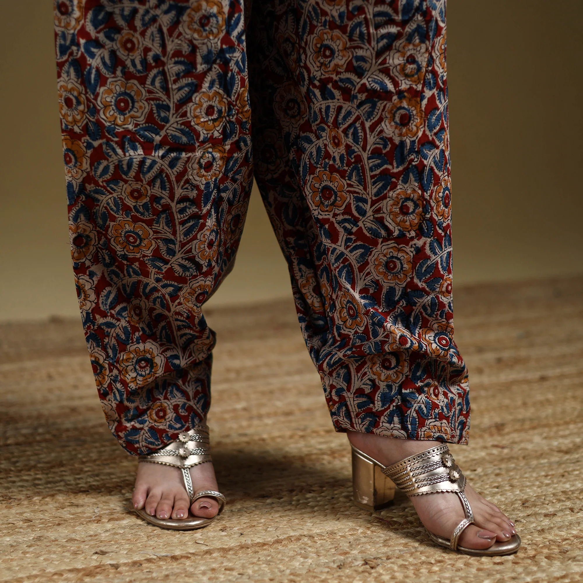 Red - Pedana Kalamkari Hand Block Print Natural Dyed Cotton Salwar 10 - Image 4