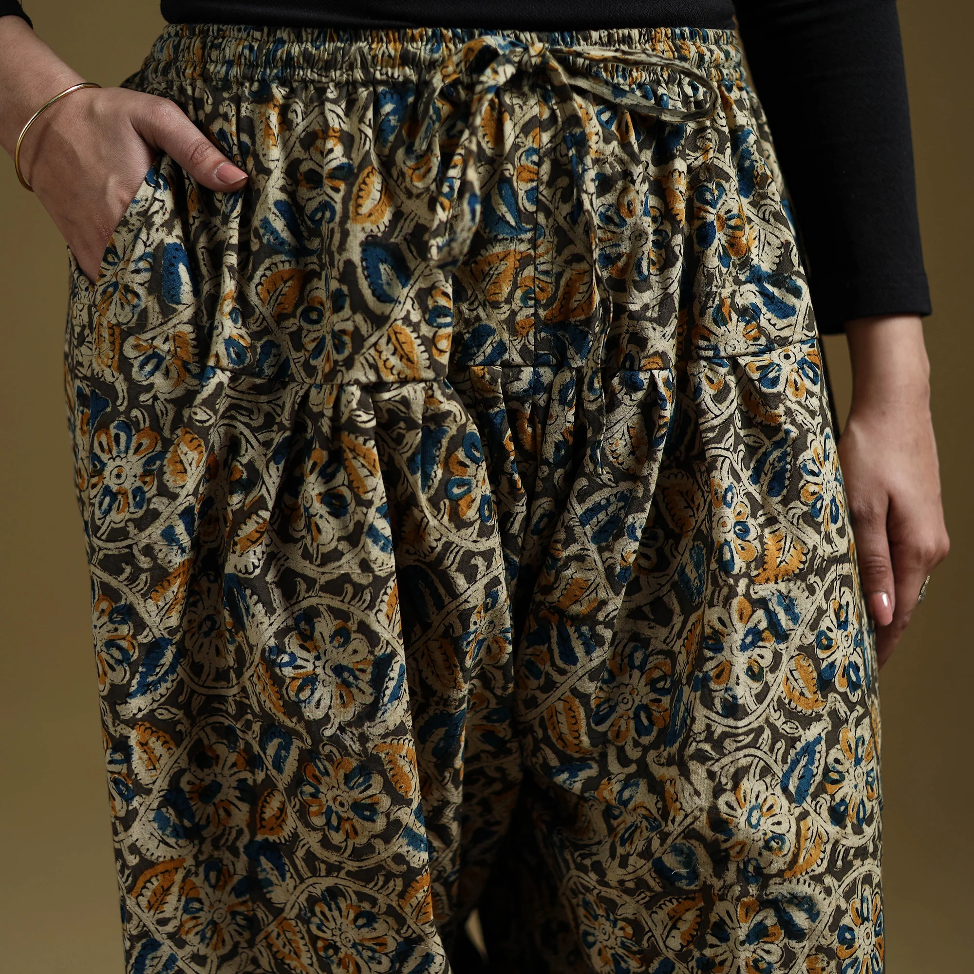 Multicolor - Pedana Kalamkari Hand Block Print Natural Dyed Cotton Salwar 11 - Image 3