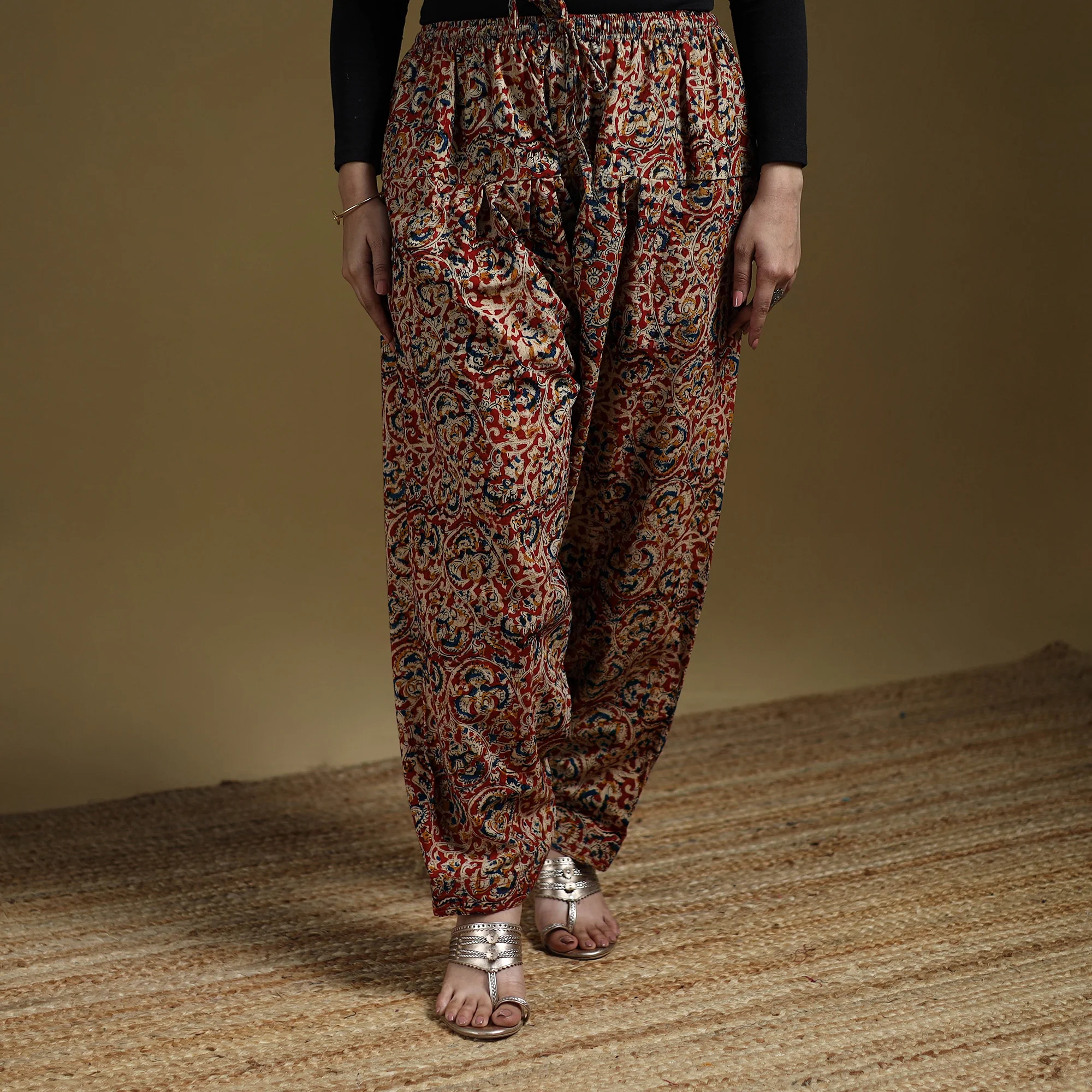 Red - Pedana Kalamkari Hand Block Print Natural Dyed Cotton Salwar 12 - Image 2