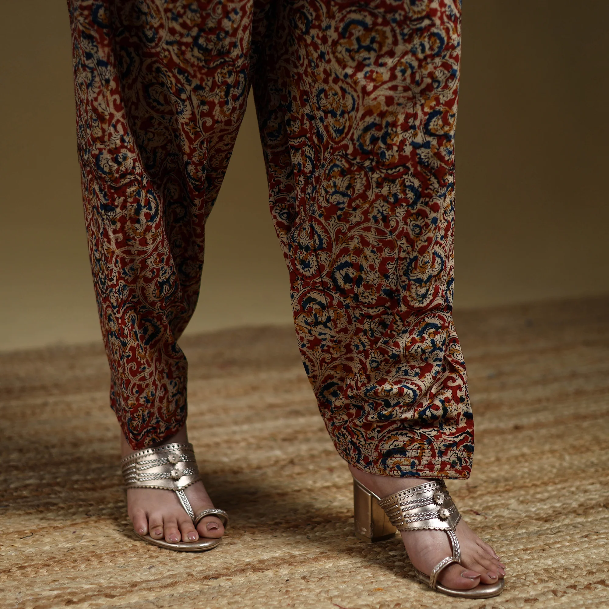 Red - Pedana Kalamkari Hand Block Print Natural Dyed Cotton Salwar 12 - Image 4