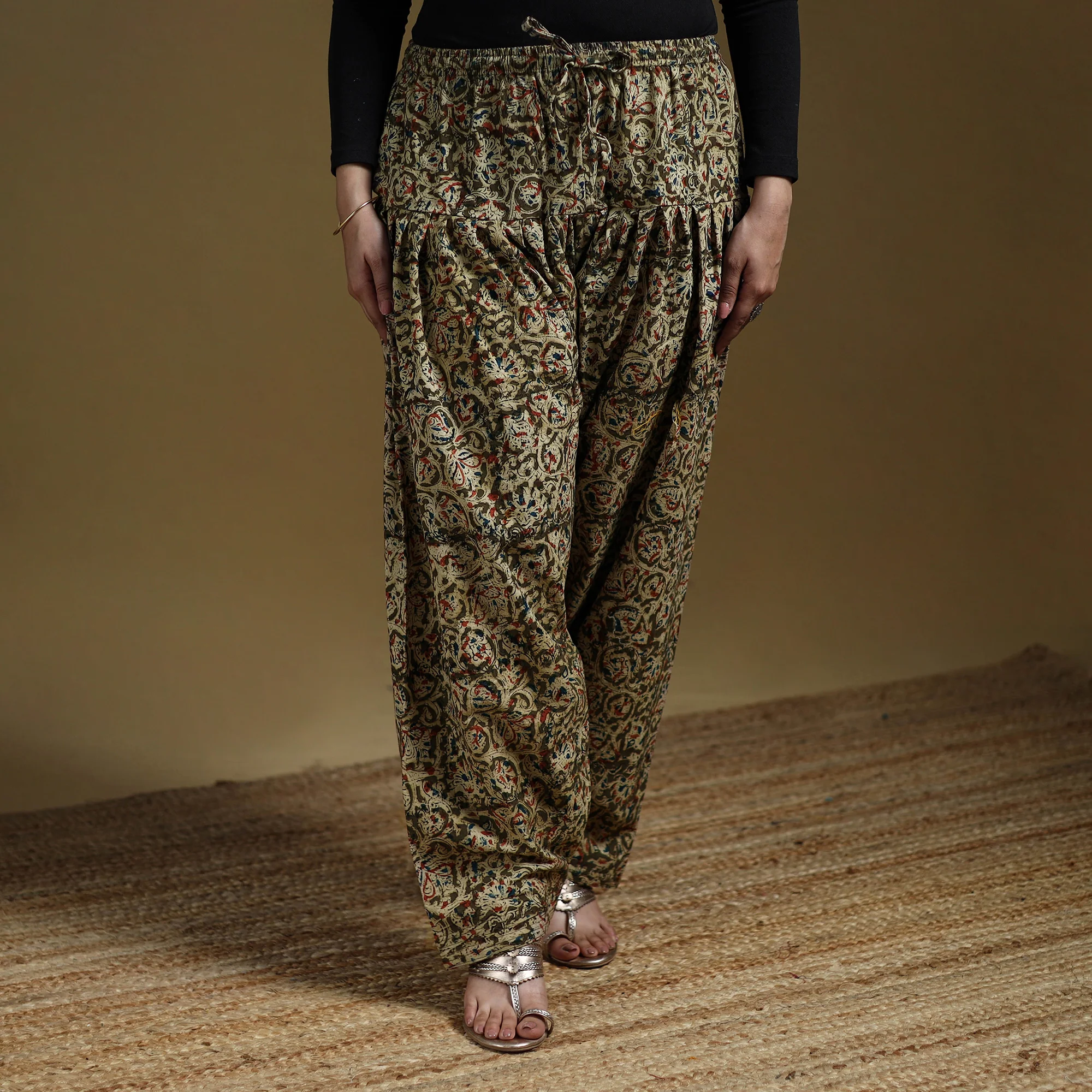 Green - Pedana Kalamkari Hand Block Print Natural Dyed Cotton Salwar 13 - Image 2