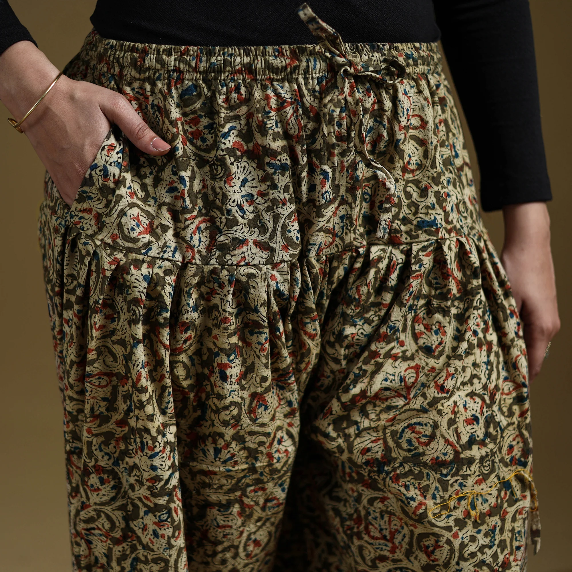 Green - Pedana Kalamkari Hand Block Print Natural Dyed Cotton Salwar 13 - Image 3