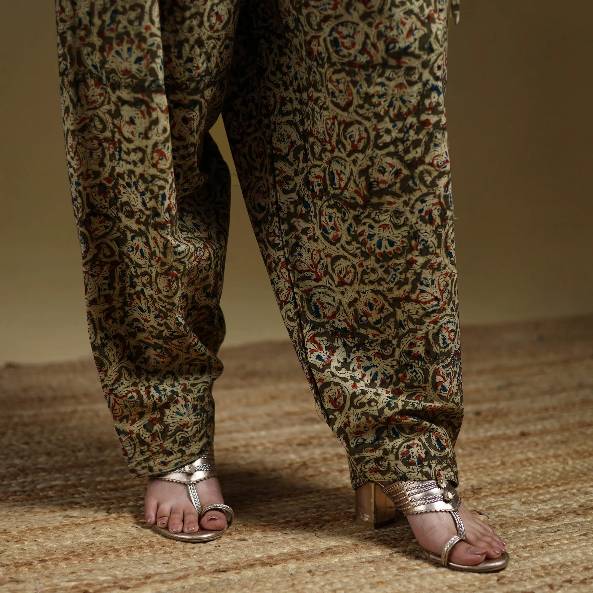 Green - Pedana Kalamkari Hand Block Print Natural Dyed Cotton Salwar 13 - Image 4