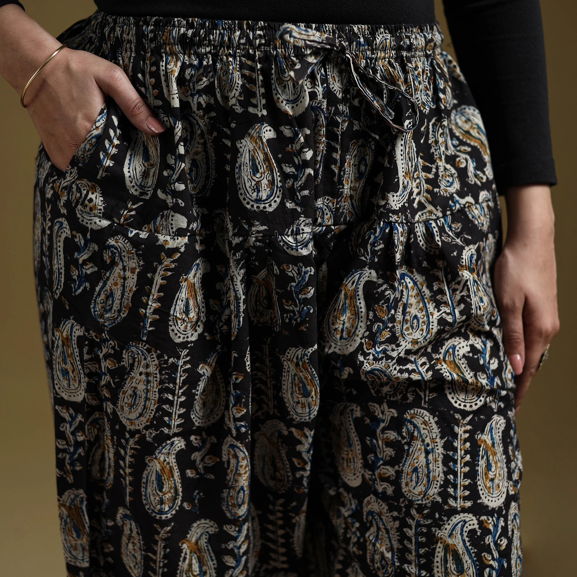 Black - Pedana Kalamkari Hand Block Print Natural Dyed Cotton Salwar 14 - Image 3