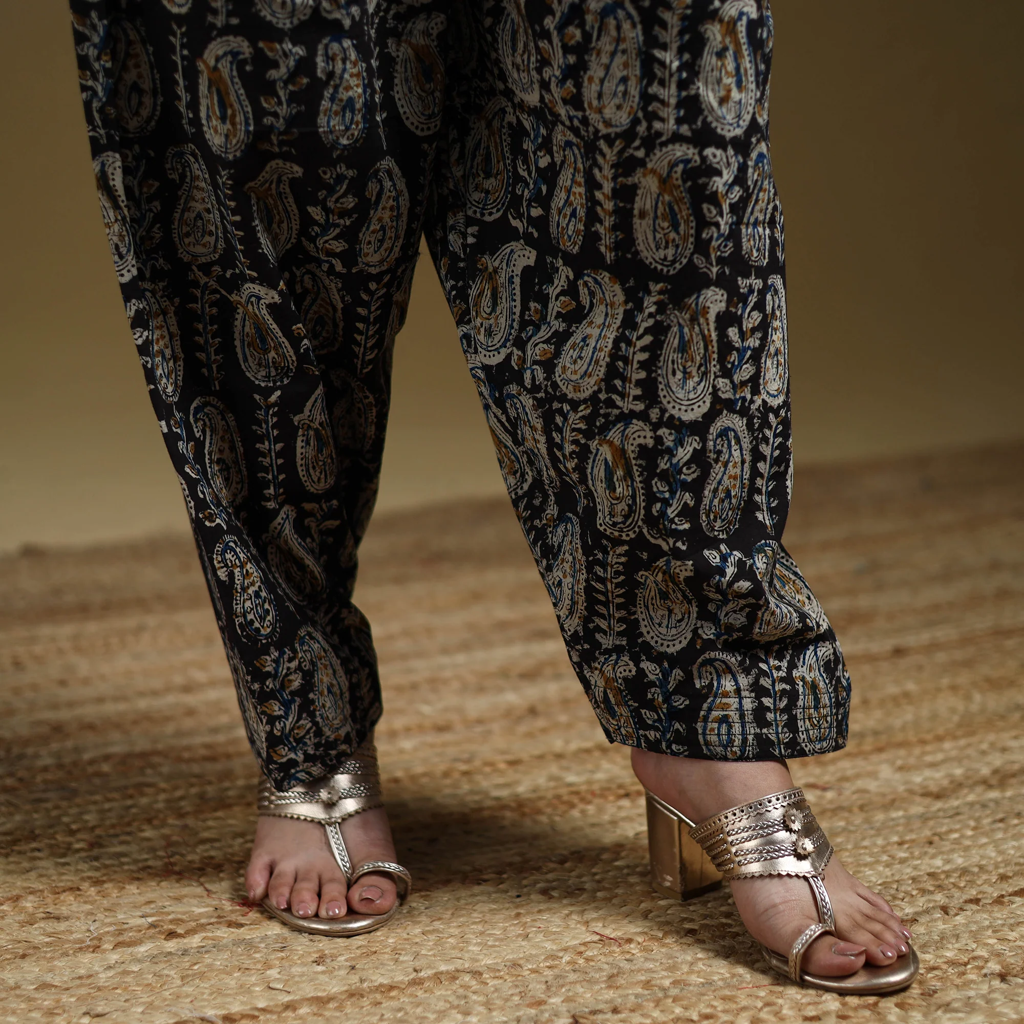 Black - Pedana Kalamkari Hand Block Print Natural Dyed Cotton Salwar 14 - Image 4
