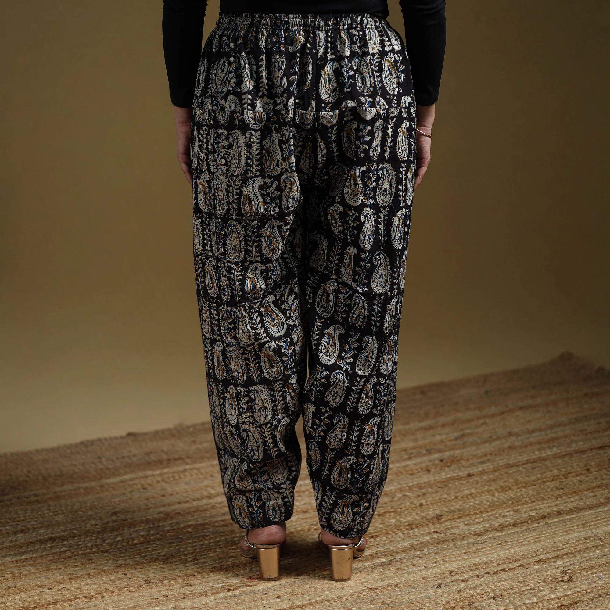 Black - Pedana Kalamkari Hand Block Print Natural Dyed Cotton Salwar 14 - Image 5