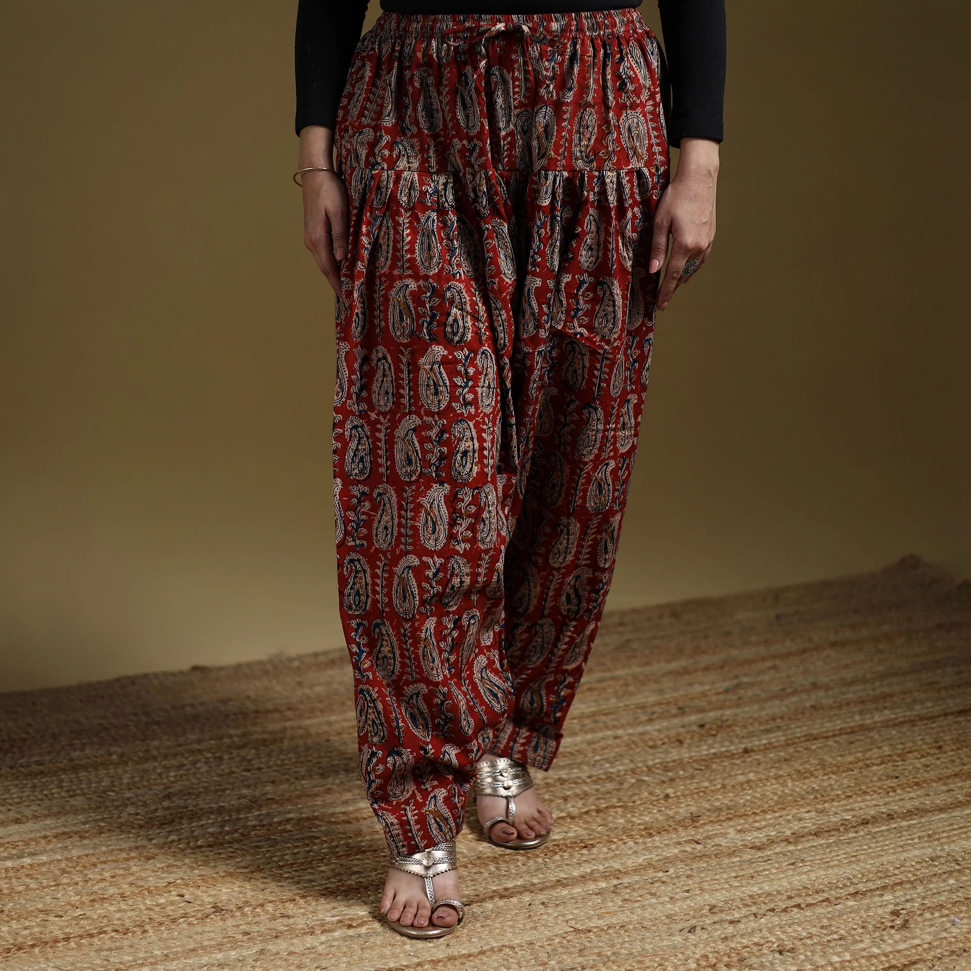 Red - Pedana Kalamkari Hand Block Print Natural Dyed Cotton Salwar 15 - Image 2