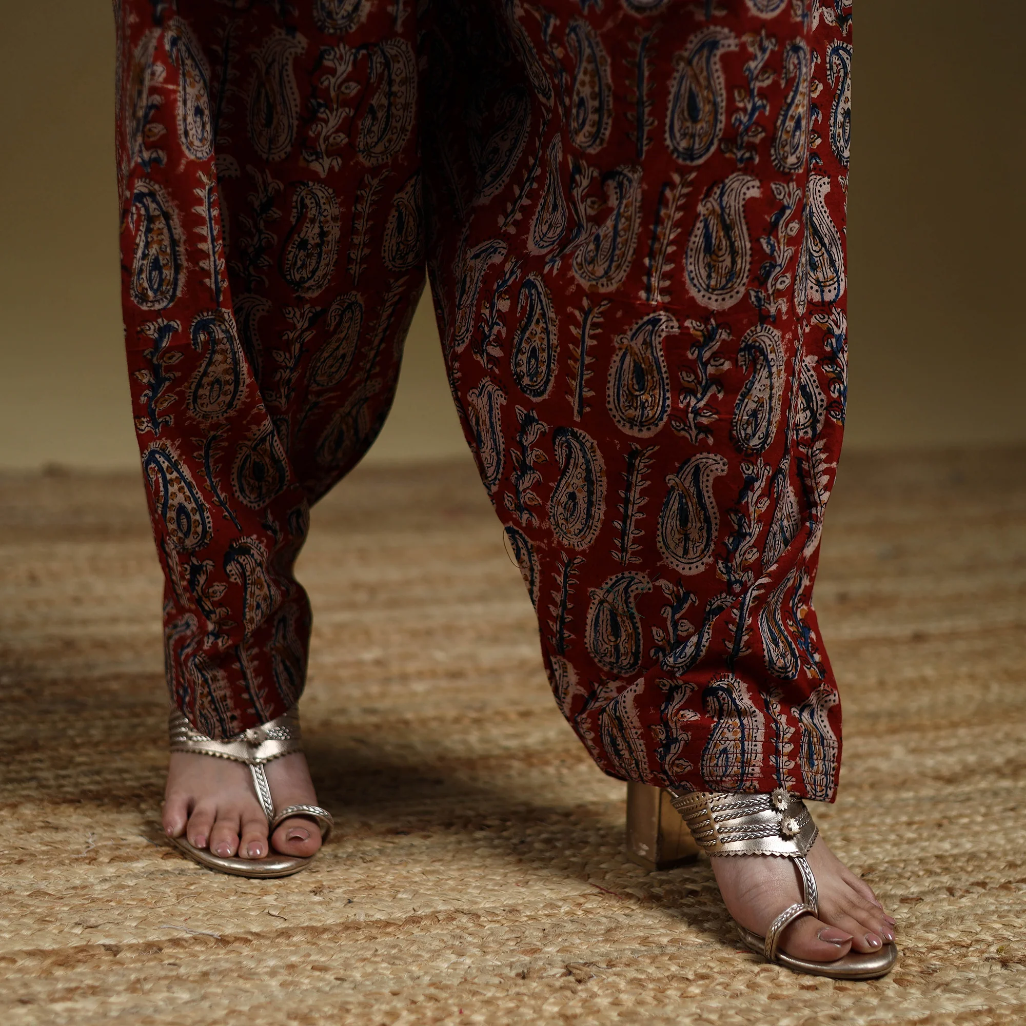 Red - Pedana Kalamkari Hand Block Print Natural Dyed Cotton Salwar 15 - Image 4