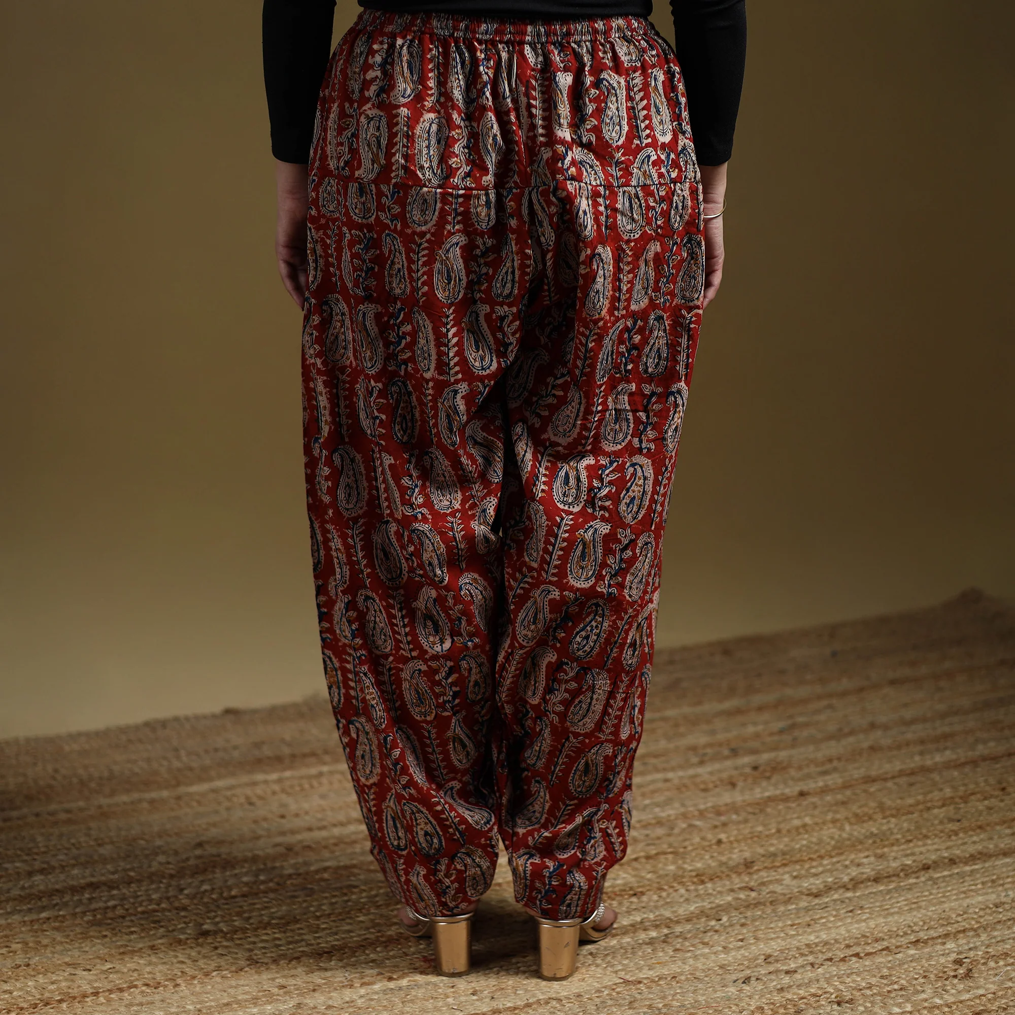Red - Pedana Kalamkari Hand Block Print Natural Dyed Cotton Salwar 15 - Image 5