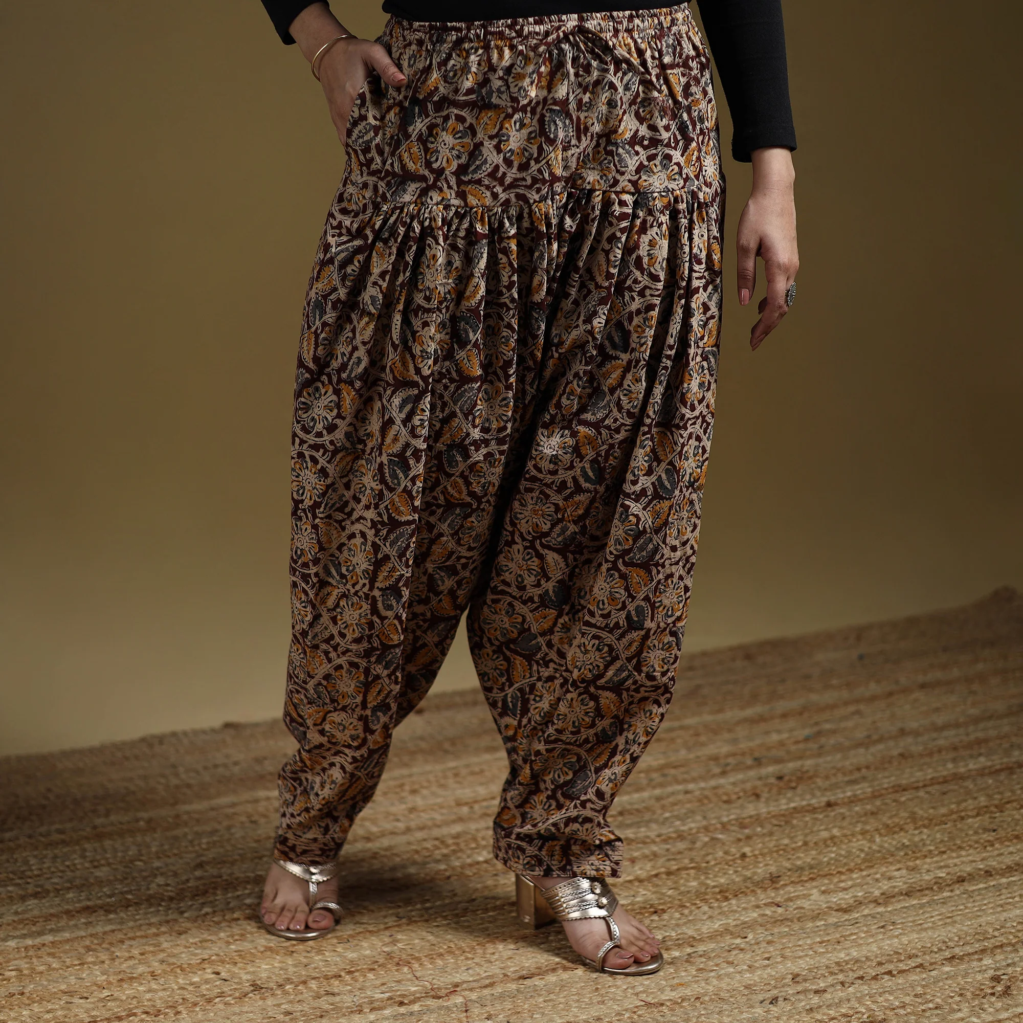 Maroon - Pedana Kalamkari Hand Block Print Natural Dyed Cotton Salwar 16