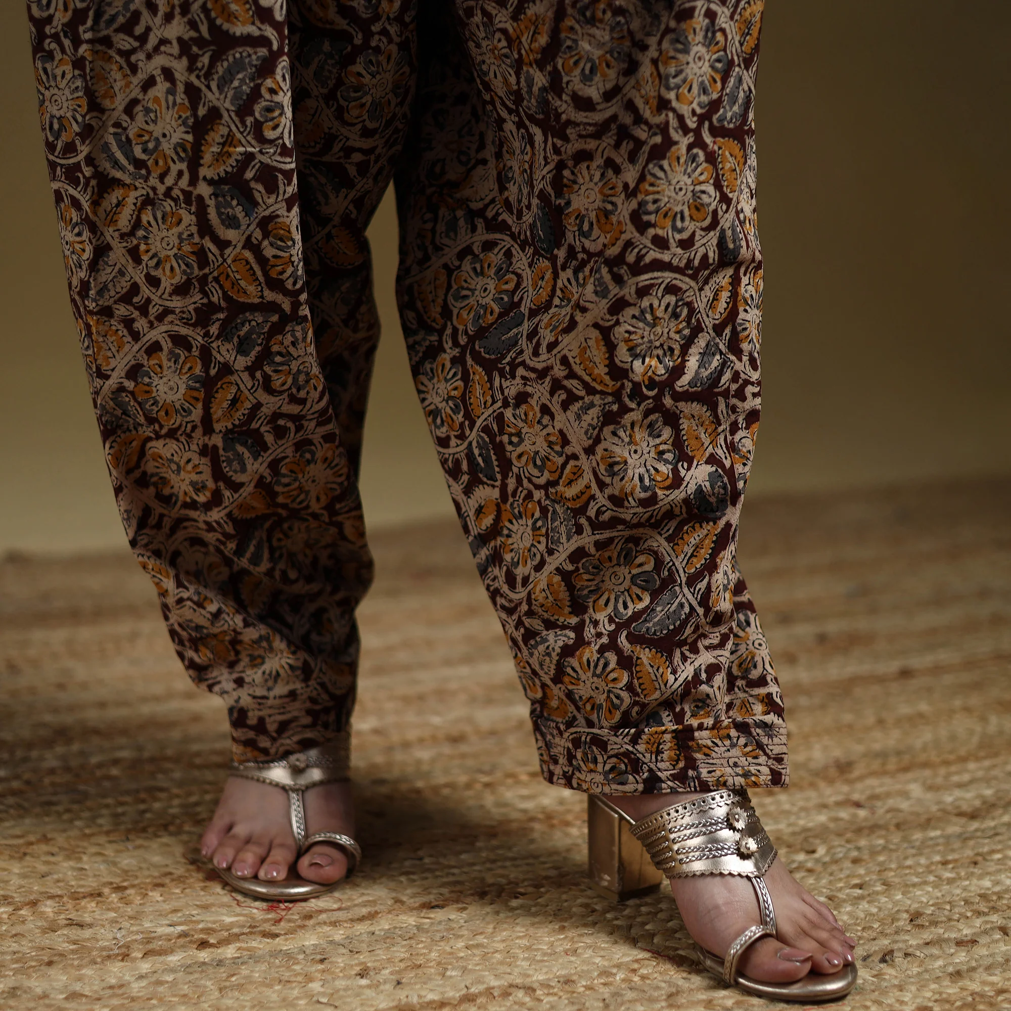 Maroon - Pedana Kalamkari Hand Block Print Natural Dyed Cotton Salwar 16 - Image 4
