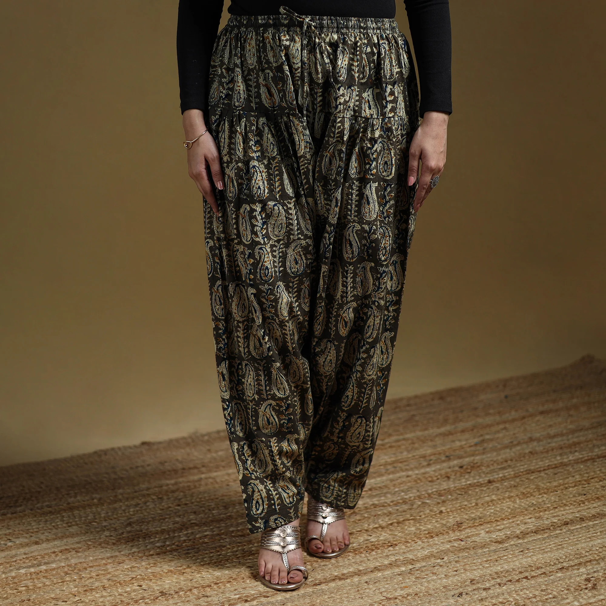 Green - Pedana Kalamkari Hand Block Print Natural Dyed Cotton Salwar 17