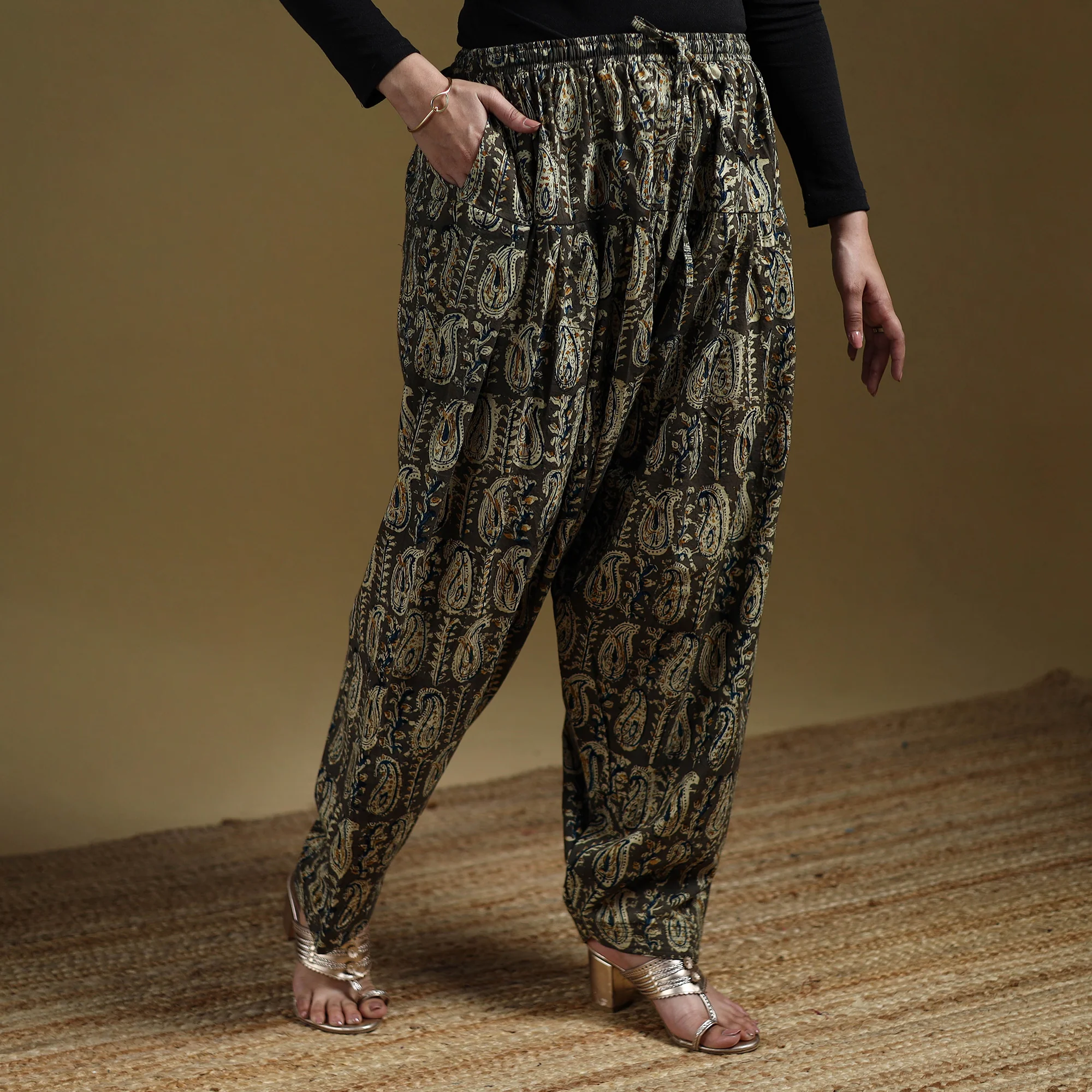 Green - Pedana Kalamkari Hand Block Print Natural Dyed Cotton Salwar 17 - Image 2