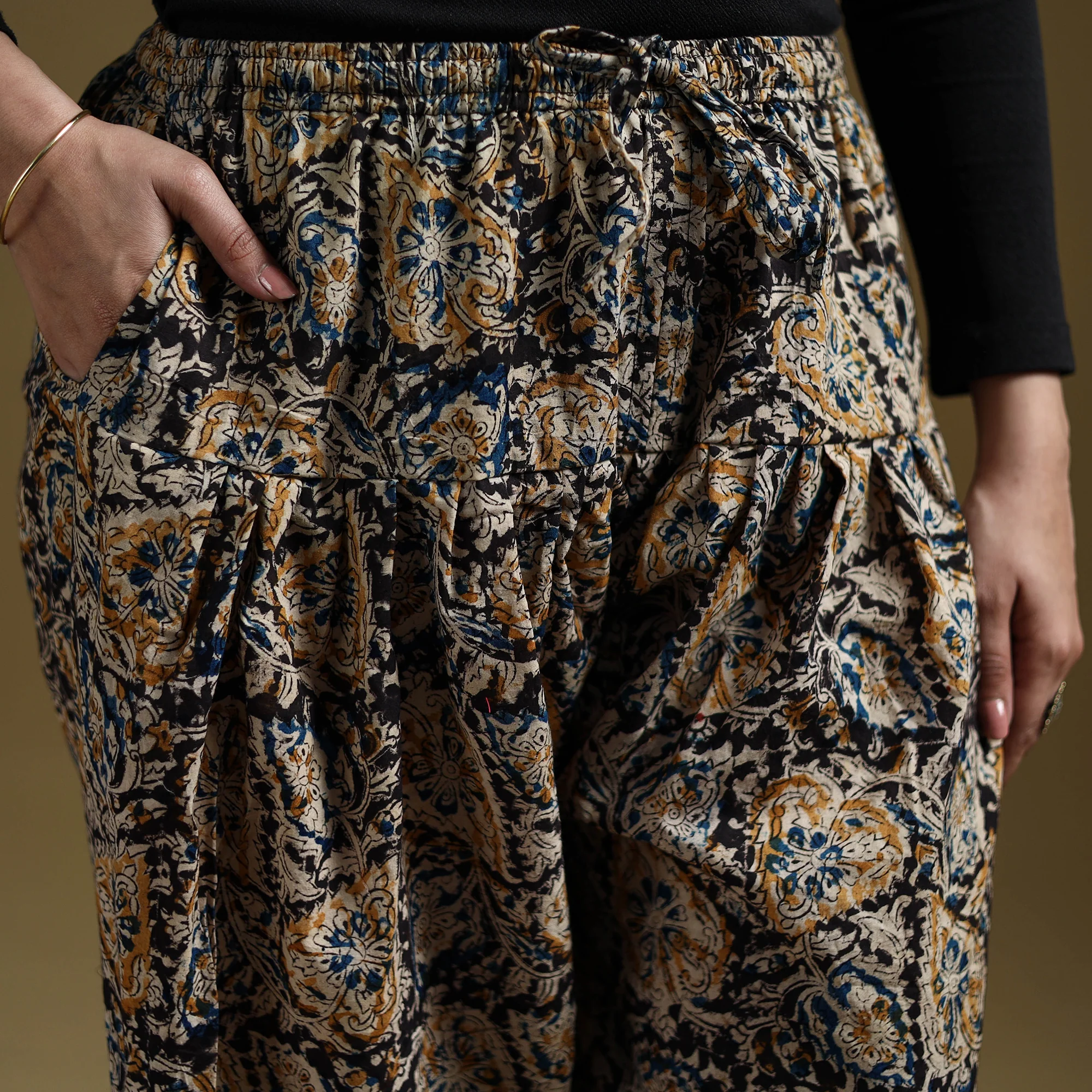 Black - Pedana Kalamkari Hand Block Print Natural Dyed Cotton Salwar 18 - Image 3