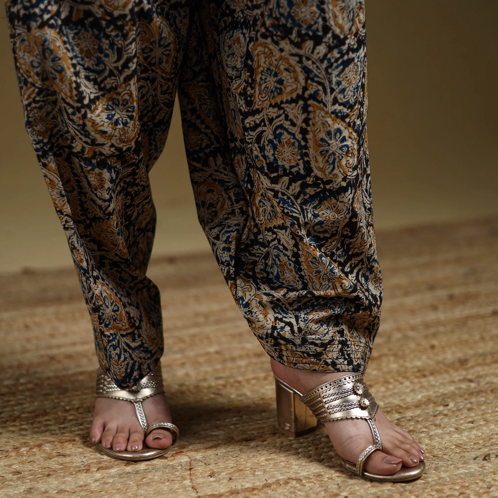 Black - Pedana Kalamkari Hand Block Print Natural Dyed Cotton Salwar 18 - Image 4