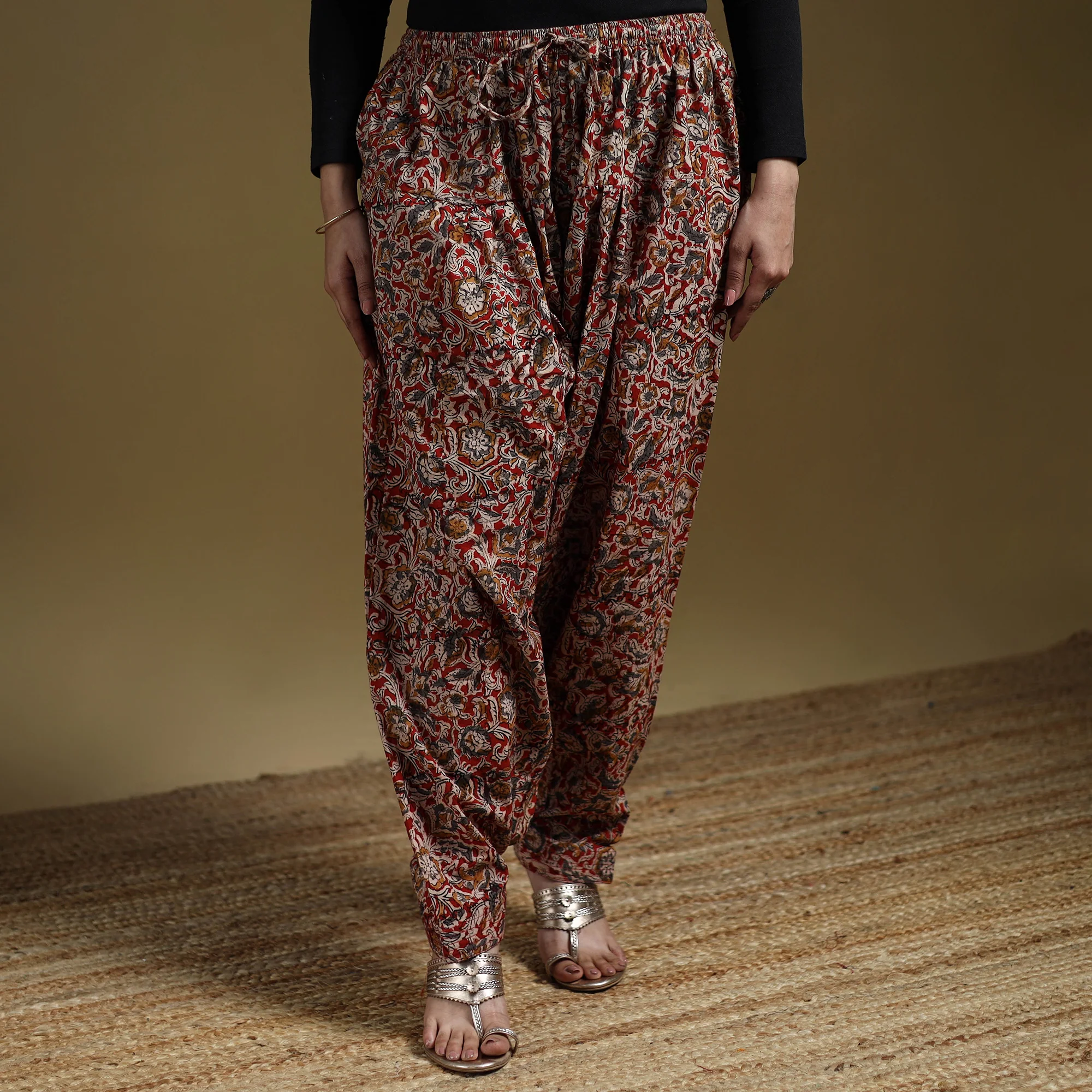 Red - Pedana Kalamkari Hand Block Print Natural Dyed Cotton Salwar 19 - Image 2