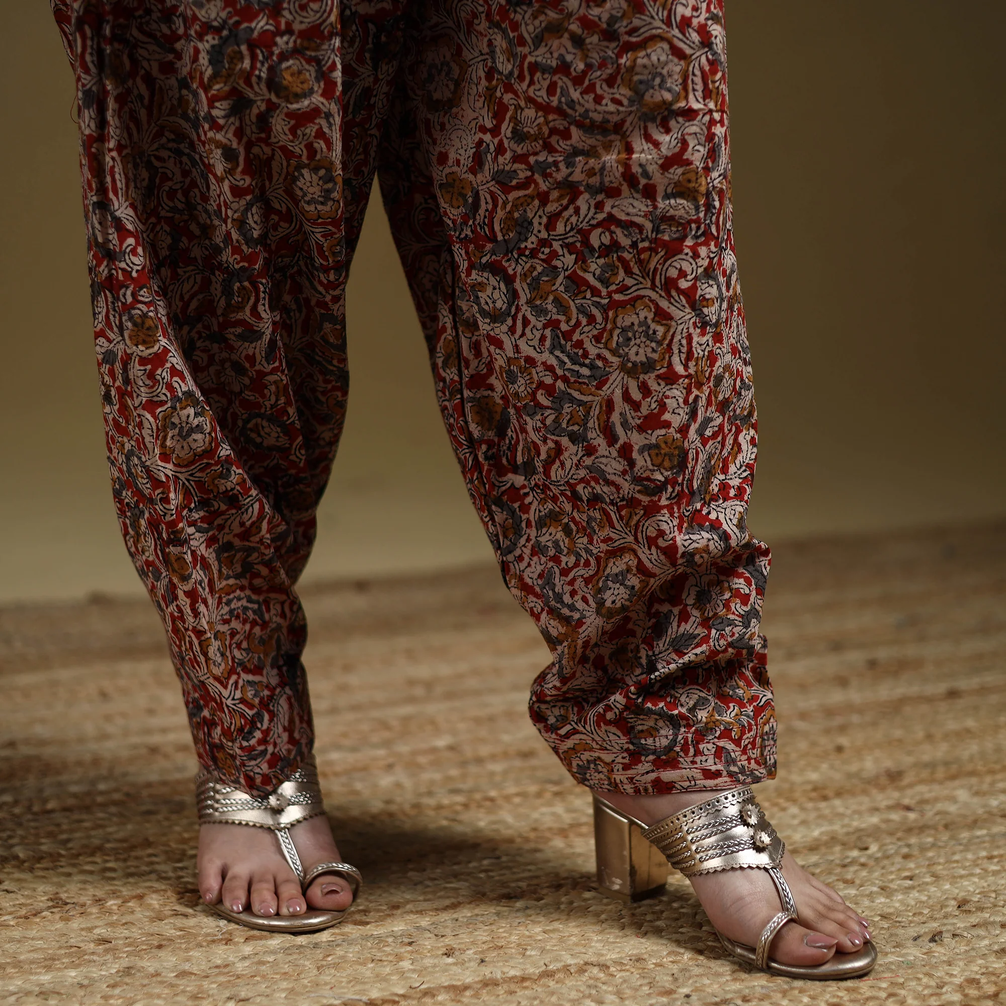 Red - Pedana Kalamkari Hand Block Print Natural Dyed Cotton Salwar 19 - Image 4