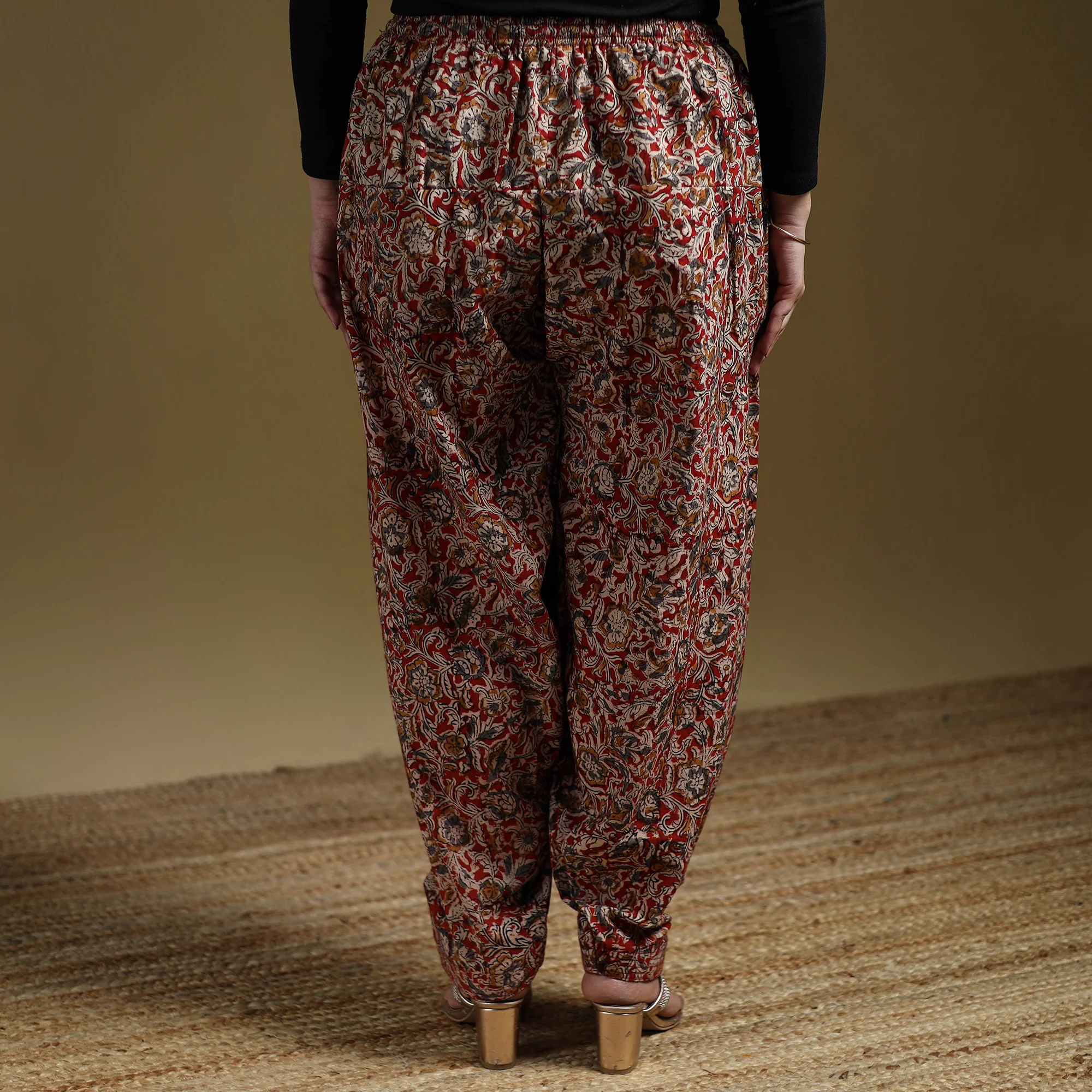 Red - Pedana Kalamkari Hand Block Print Natural Dyed Cotton Salwar 19 - Image 5