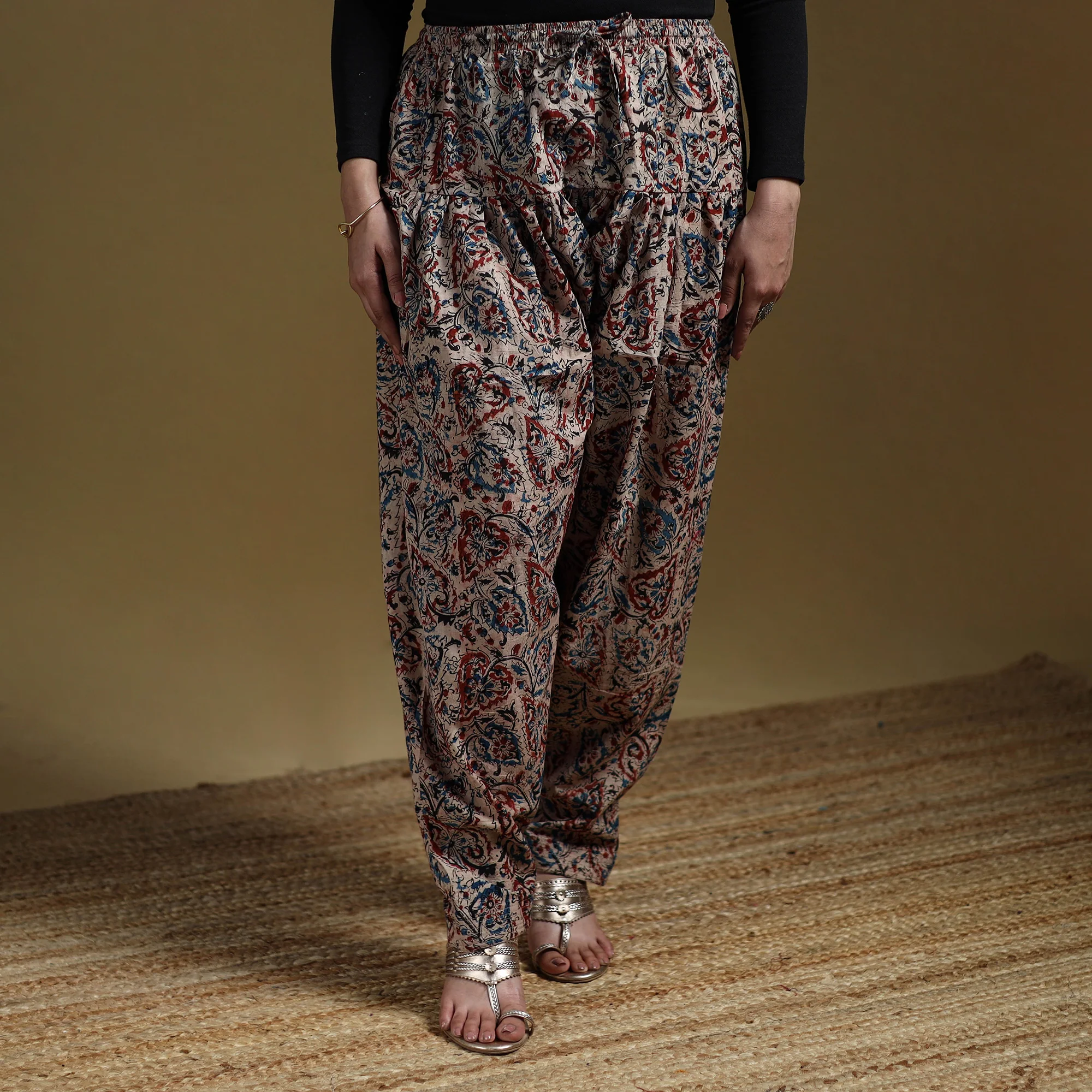 Beige - Pedana Kalamkari Hand Block Print Natural Dyed Cotton Salwar 20 - Image 2