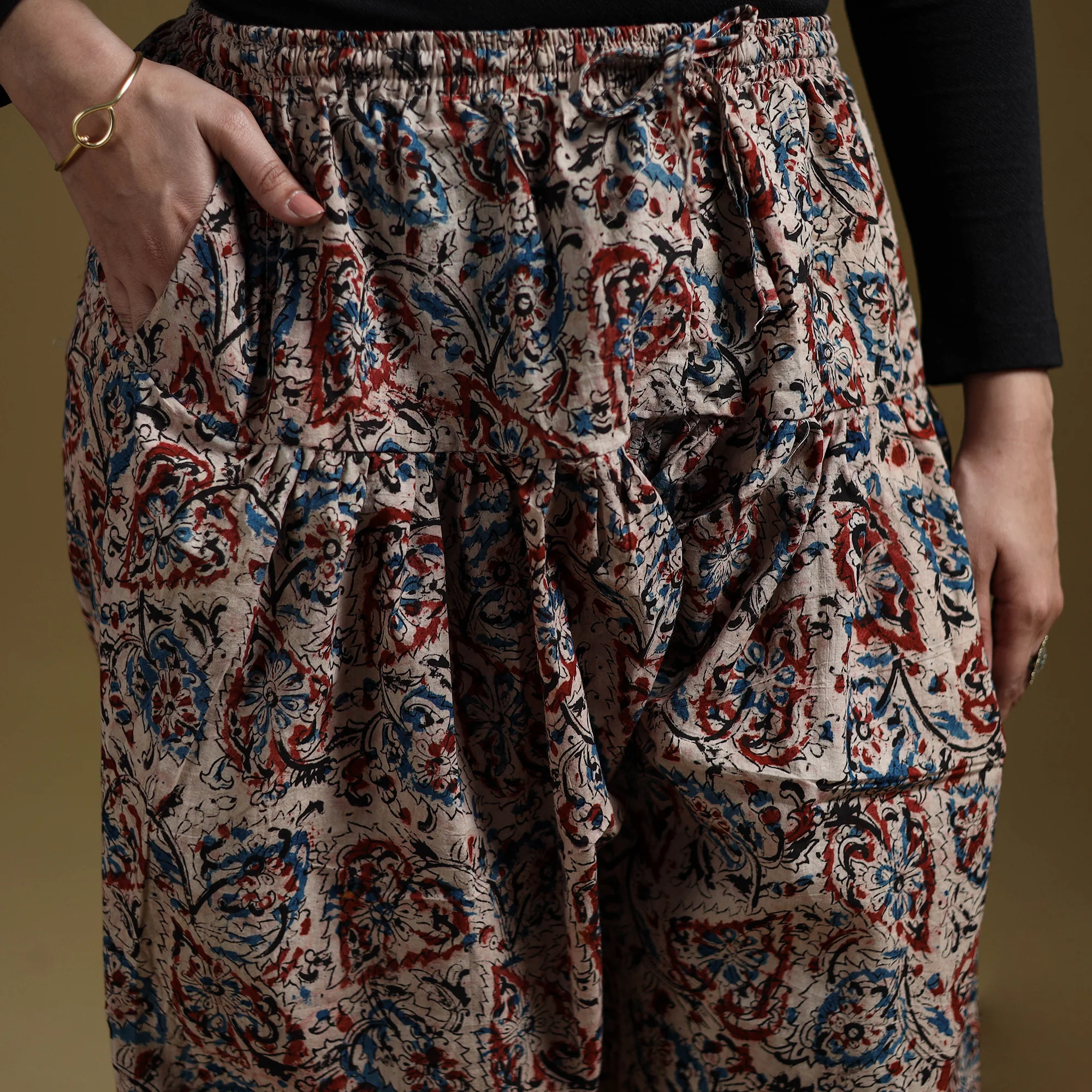 Beige - Pedana Kalamkari Hand Block Print Natural Dyed Cotton Salwar 20 - Image 3