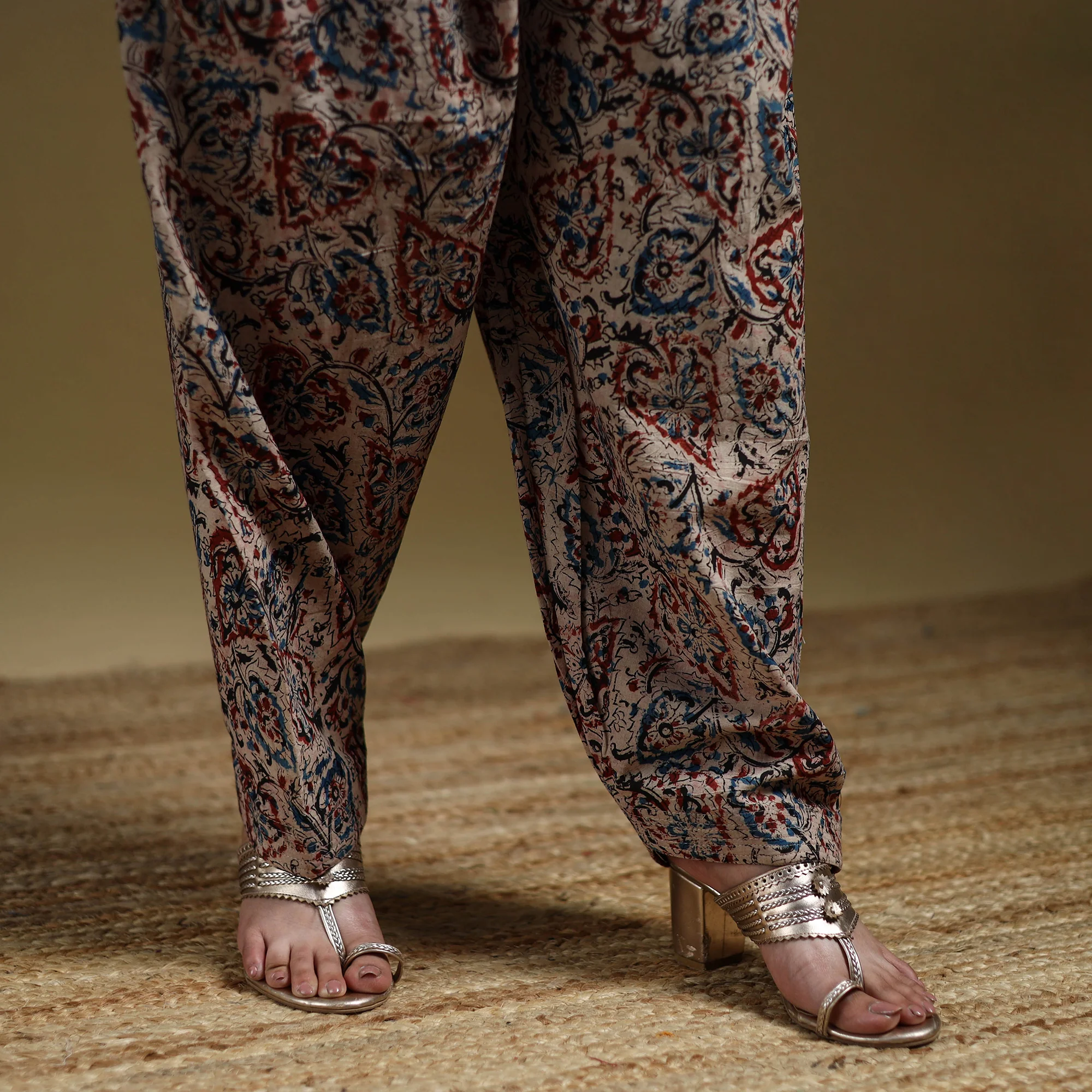 Beige - Pedana Kalamkari Hand Block Print Natural Dyed Cotton Salwar 20 - Image 4