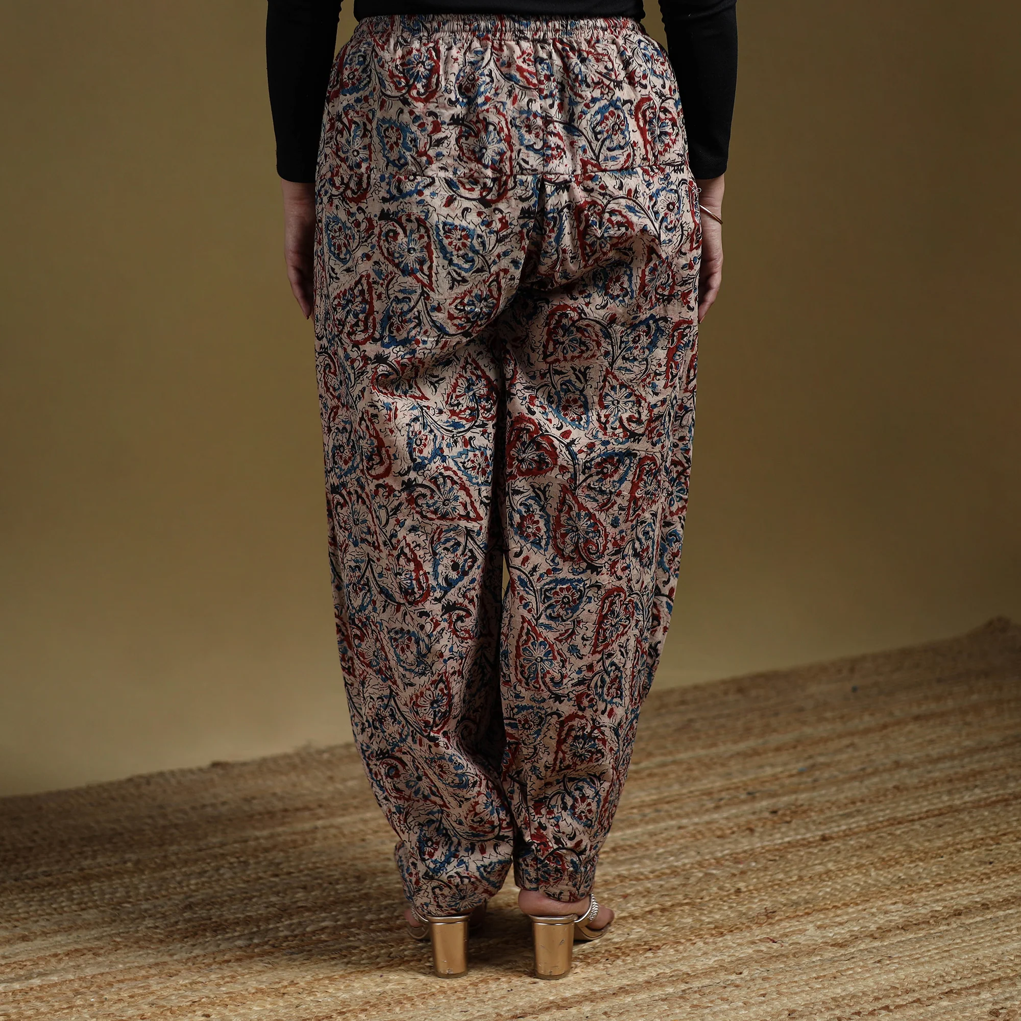 Beige - Pedana Kalamkari Hand Block Print Natural Dyed Cotton Salwar 20 - Image 5