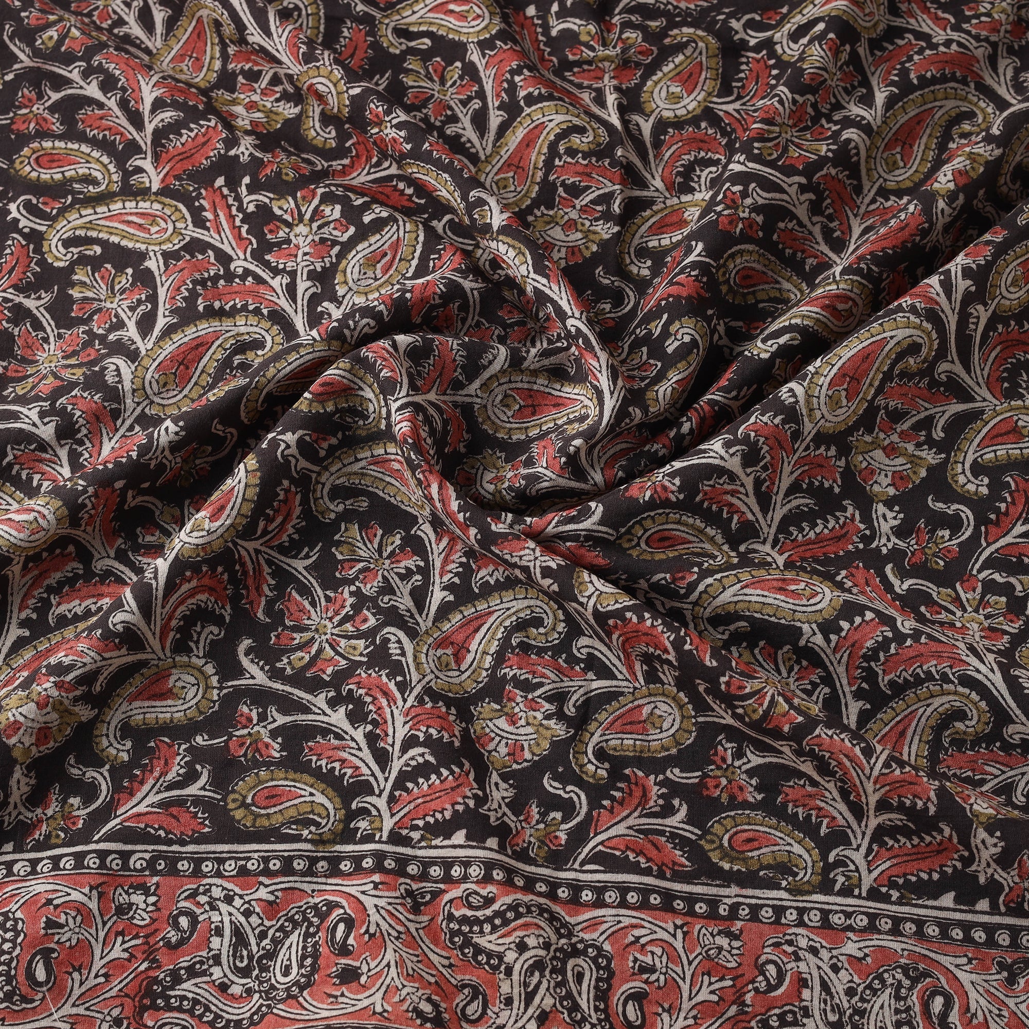Black - Pedana Kalamkari Hand Block Print Natural Dyed Cotton Scarf 02 - Image 4
