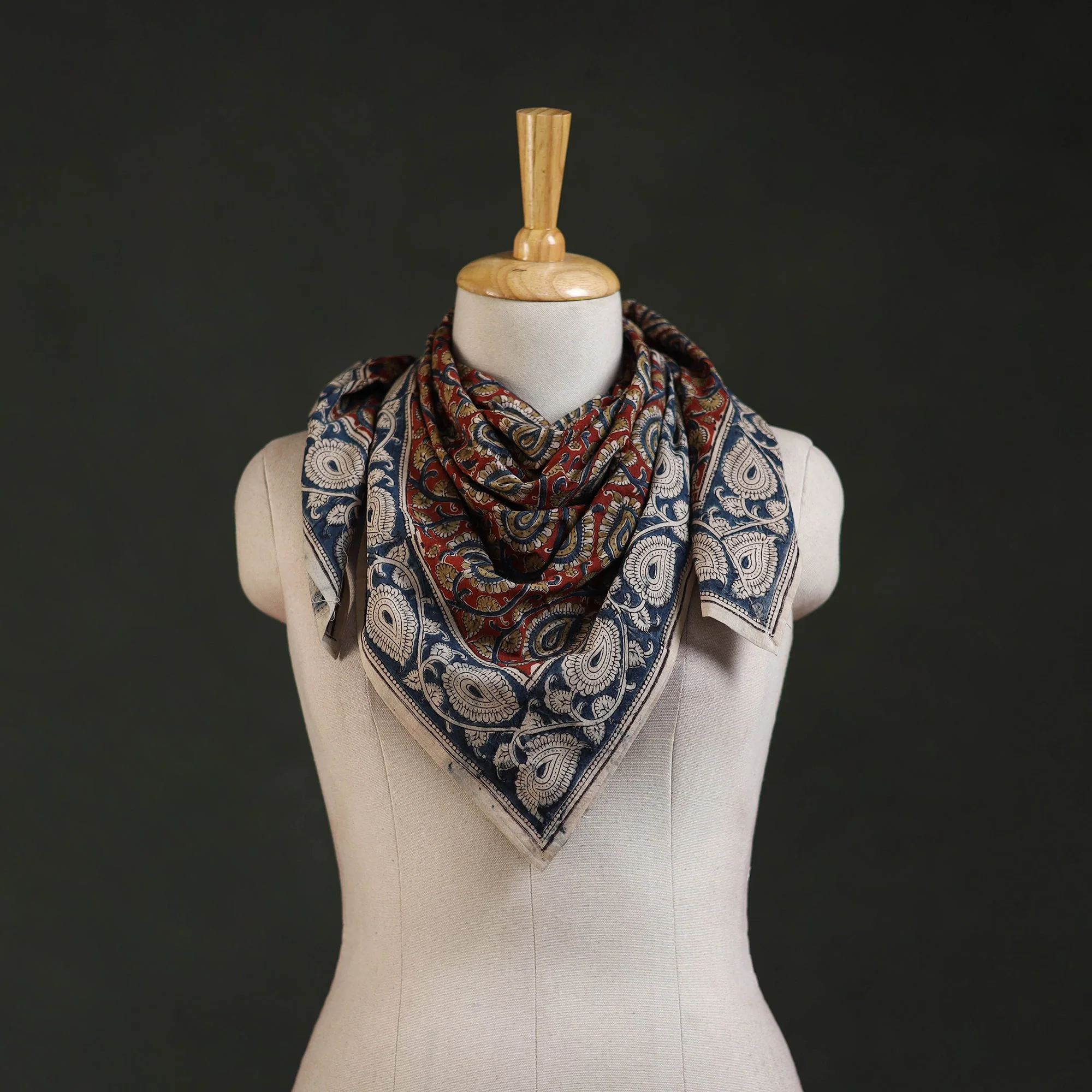 Red - Pedana Kalamkari Hand Block Print Natural Dyed Cotton Scarf 36
