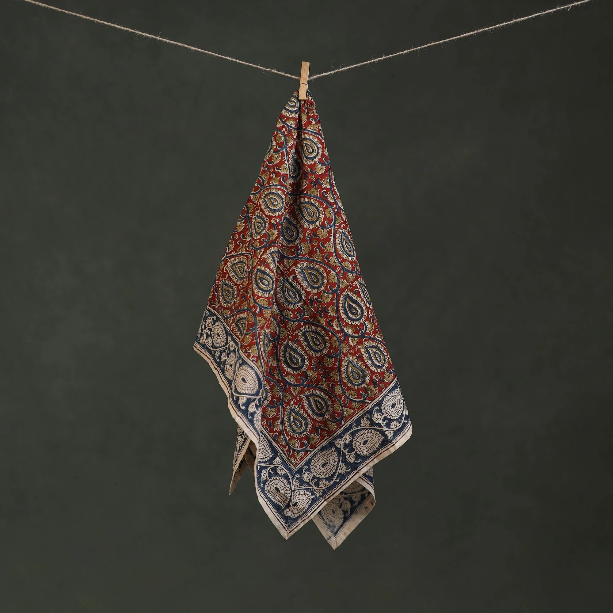 Red - Pedana Kalamkari Hand Block Print Natural Dyed Cotton Scarf 36 - Image 3