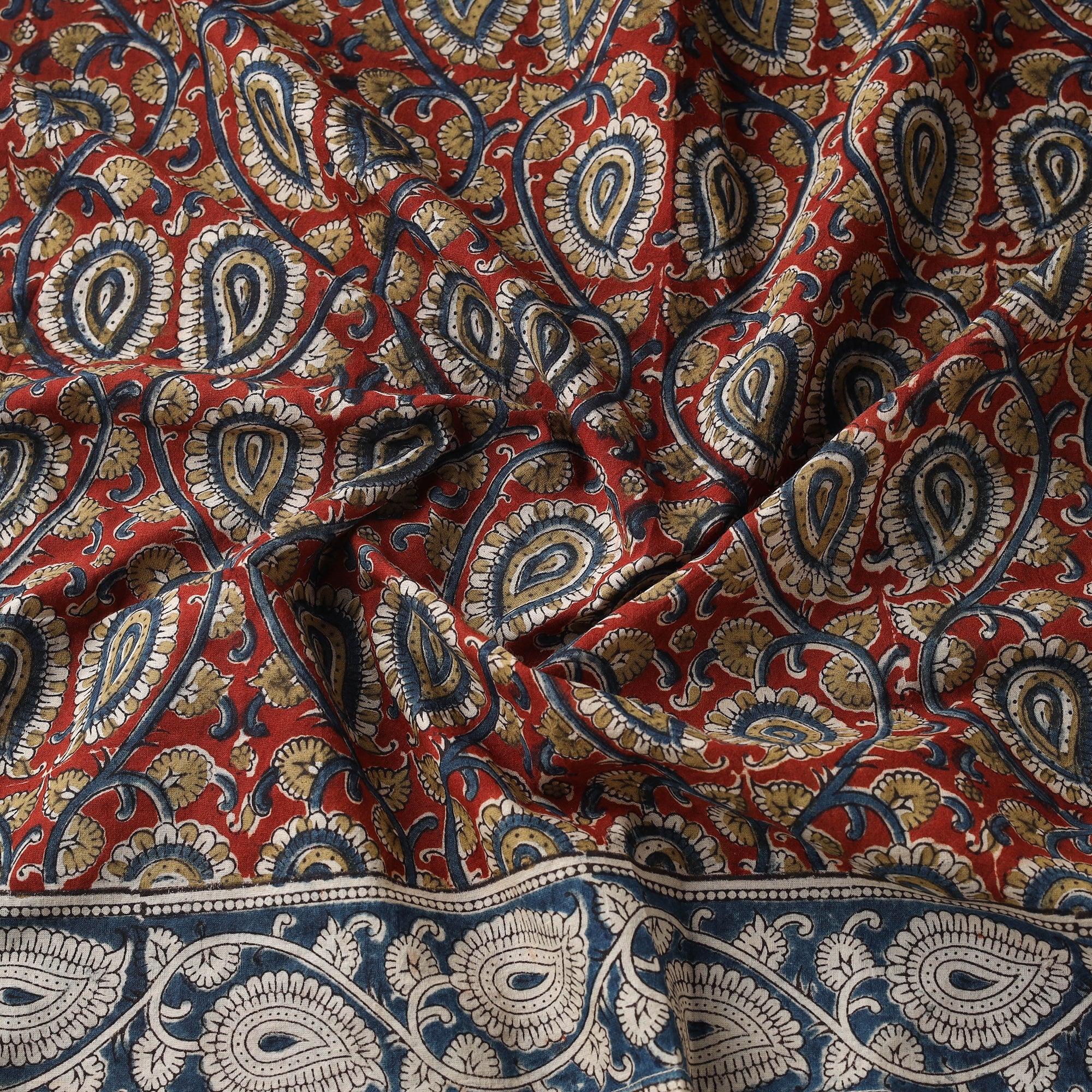Red - Pedana Kalamkari Hand Block Print Natural Dyed Cotton Scarf 36 - Image 4
