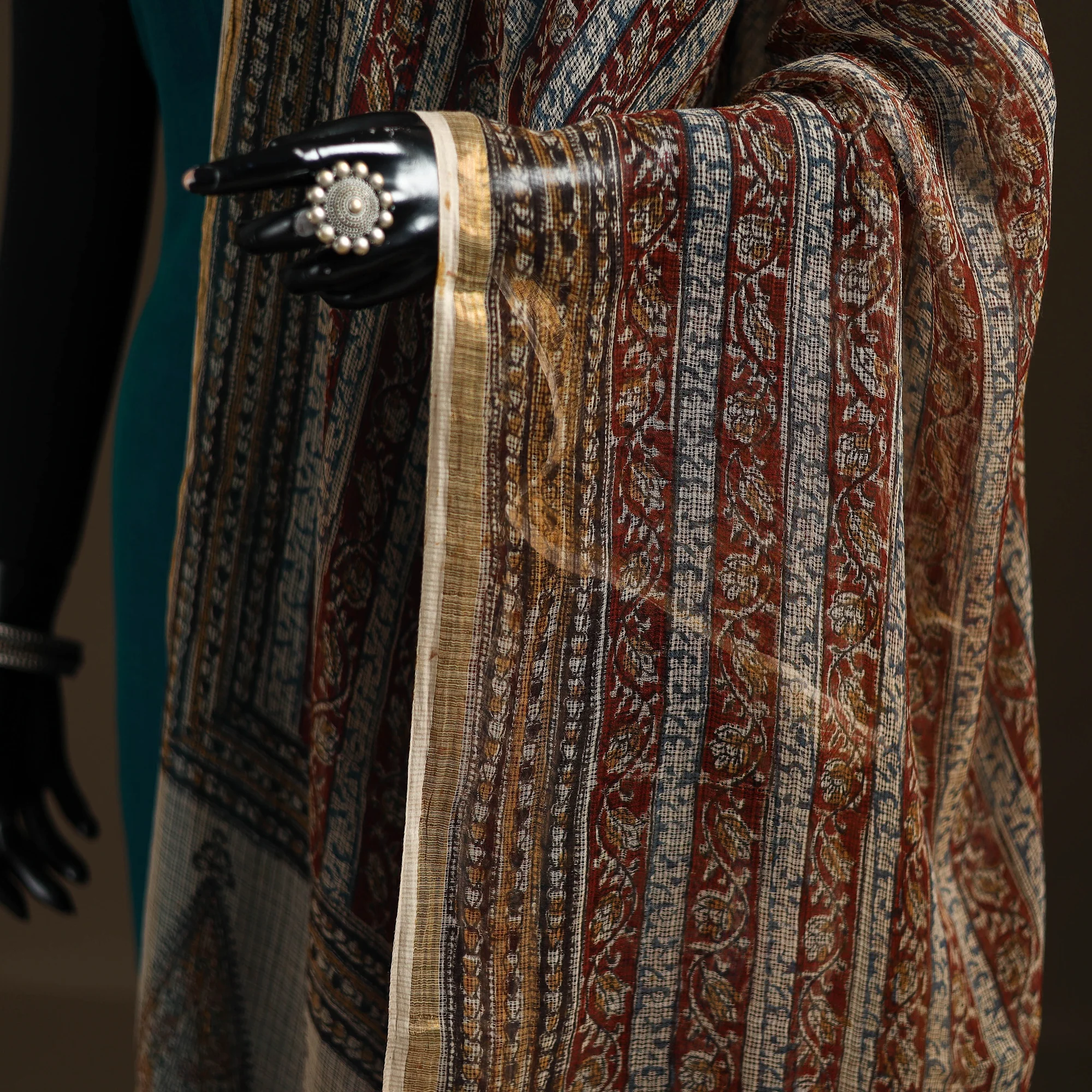 Pedana Kalamkari Hand Block Print Natural Dyed Kota Doria Cotton Dupatta 01 - Image 3